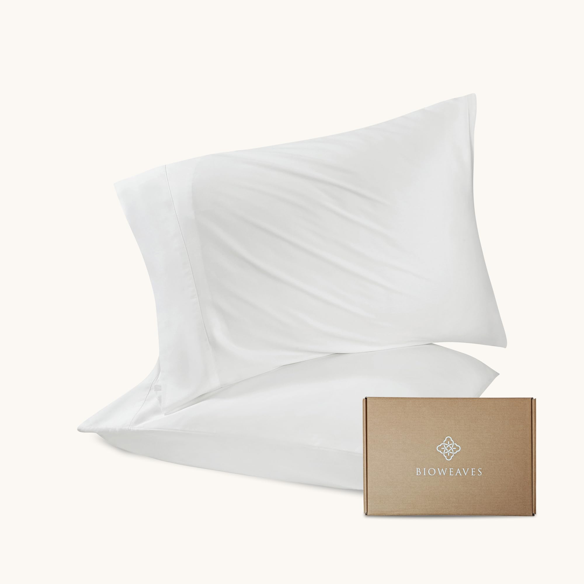 BIOWEAVES 100% Organic Cotton Pillow Cases 300 Thread Count Soft Sateen Weave GOTS Certified – Standard/Queen Size, Set of 2, Natural