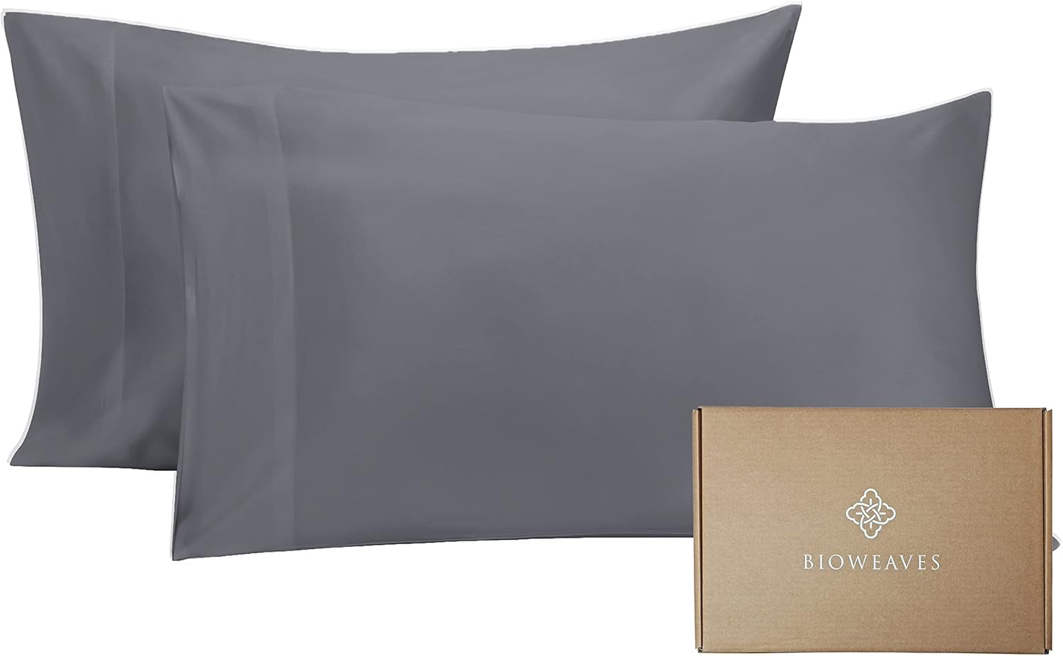 BIOWEAVES 100% Organic Cotton Pillow Cases 300 Thread Count Soft Sateen Weave GOTS Certified – Standard/Queen Size, Set of 2, Natural