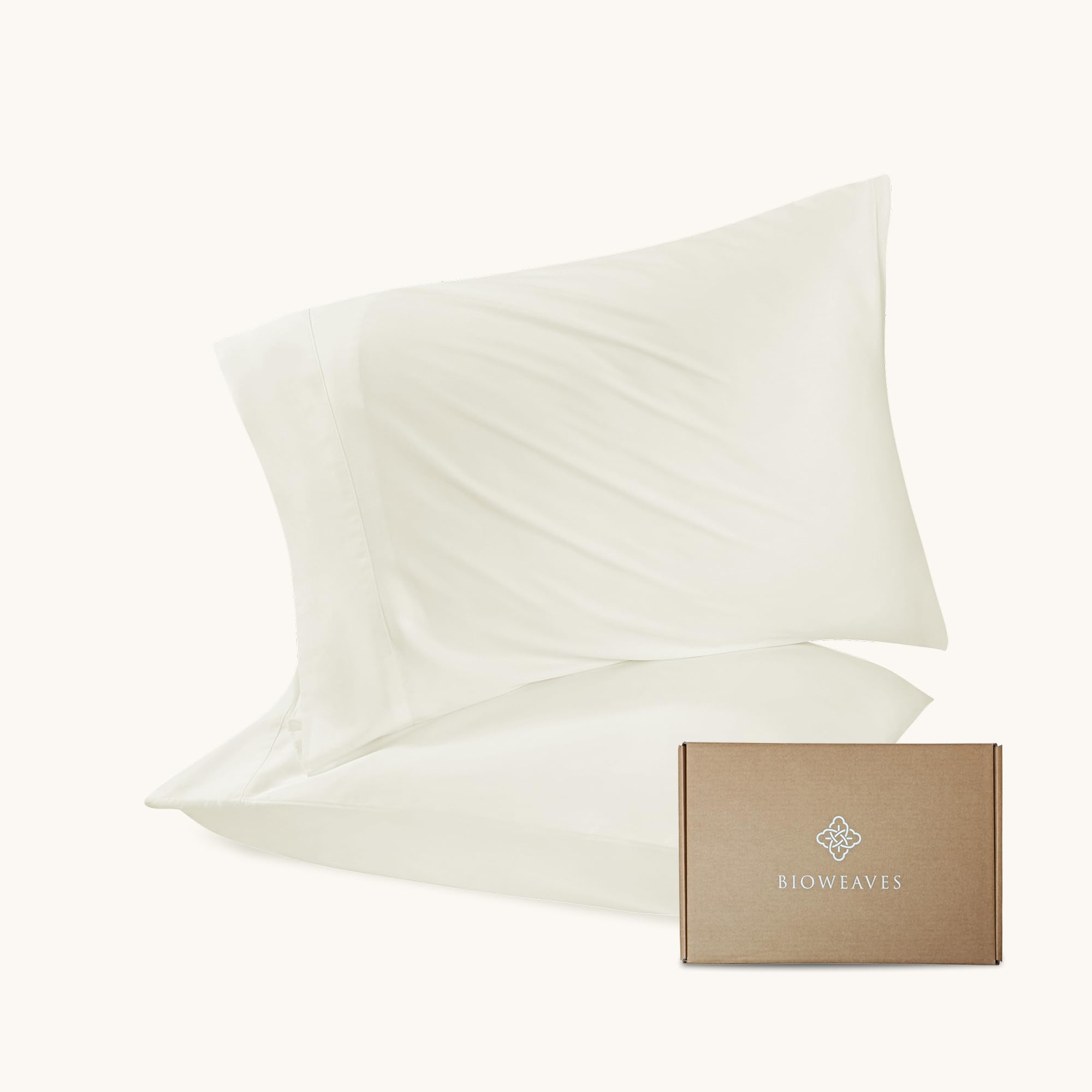 BIOWEAVES 100% Organic Cotton Pillow Cases 300 Thread Count Soft Sateen Weave GOTS Certified – Standard/Queen Size, Set of 2, Natural