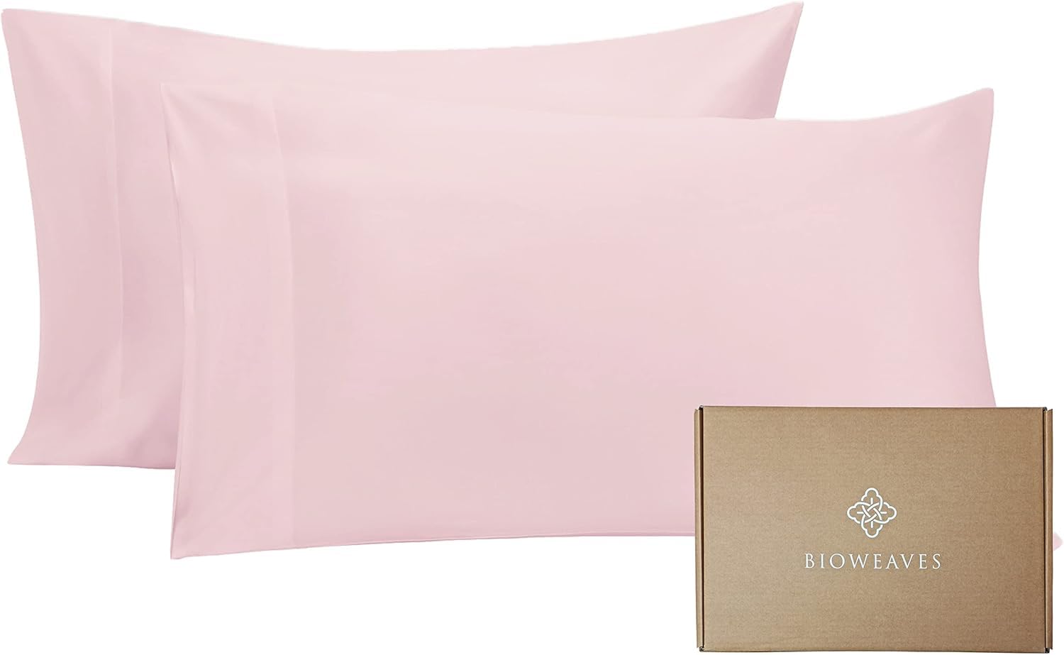 BIOWEAVES 100% Organic Cotton Pillow Cases 300 Thread Count Soft Sateen Weave GOTS Certified – Standard/Queen Size, Set of 2, Natural