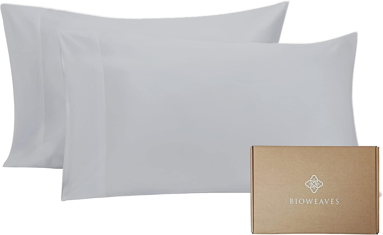 BIOWEAVES 100% Organic Cotton Pillow Cases 300 Thread Count Soft Sateen Weave GOTS Certified – Standard/Queen Size, Set of 2, Natural