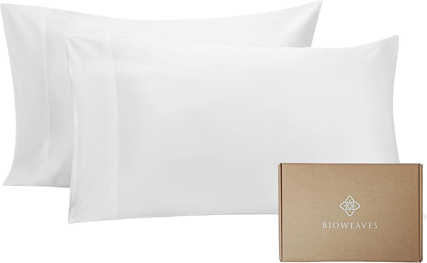 BIOWEAVES 100% Organic Cotton Pillow Cases 300 Thread Count Soft Sateen Weave GOTS Certified – Standard/Queen Size, Set of 2, Natural