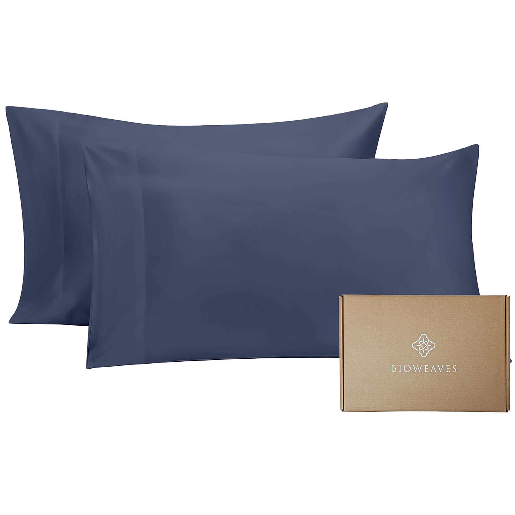 BIOWEAVES 100% Organic Cotton Pillow Cases 300 Thread Count Soft Sateen Weave GOTS Certified – Standard/Queen Size, Set of 2, Natural