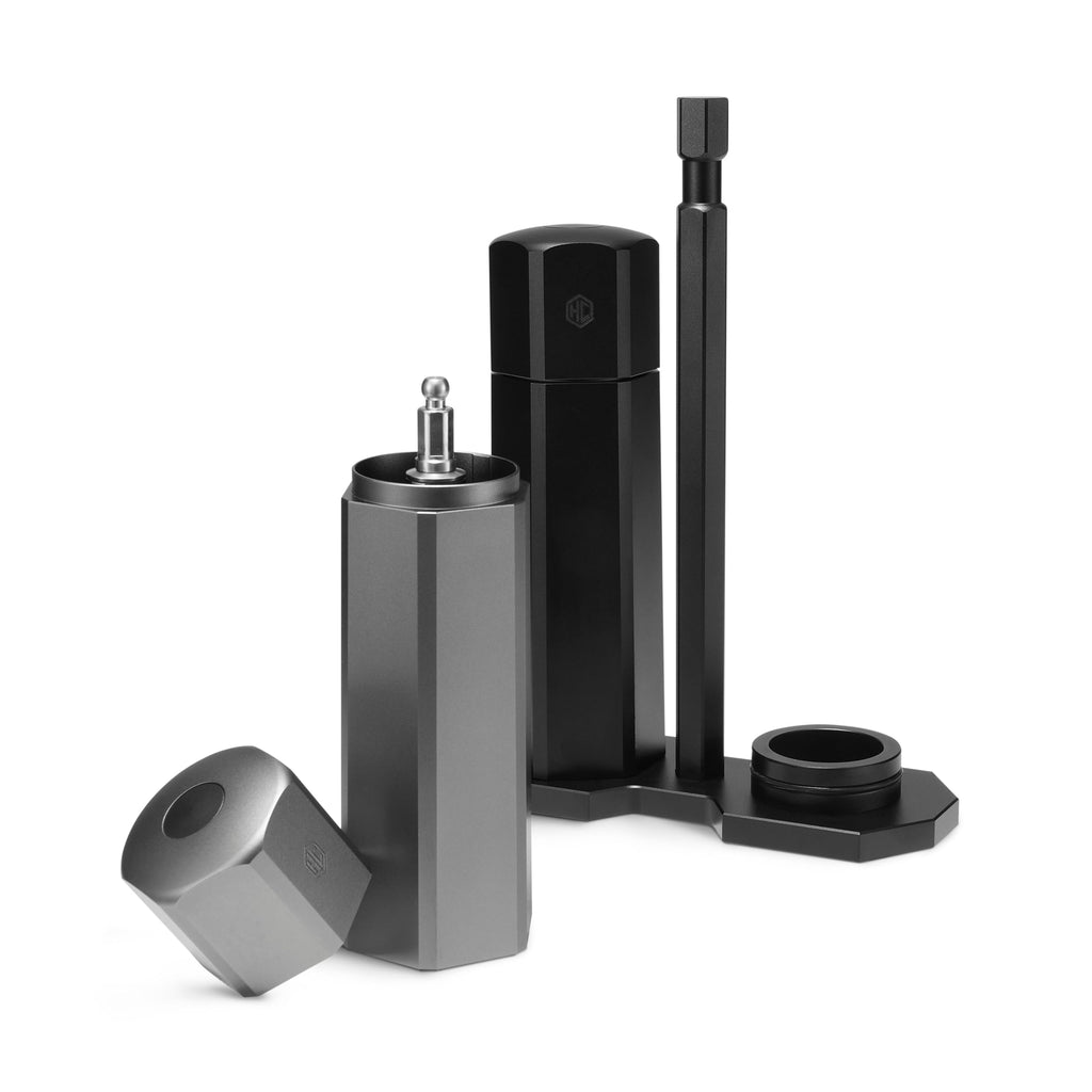 HexClad Salt and Pepper Mill Set with Adjustable Professional Grinders and No-Mess Caps