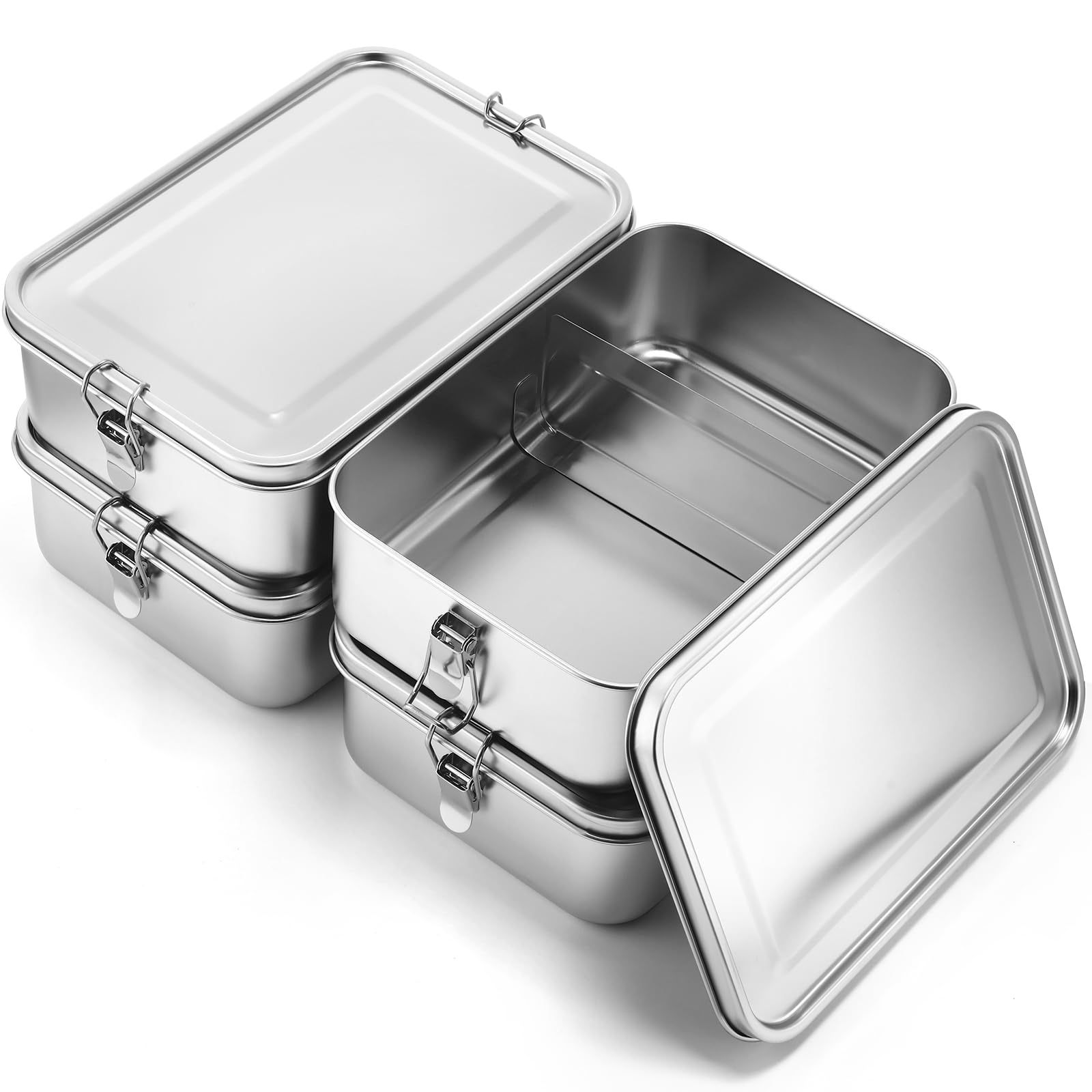 Umigy 4 Pcs Stainless Steel Food Containers Metal Bento Lunch Box Stainless Steel Food Storage Containers, Lockable Clips to Leak Proof, Reusable Dishwasher Snack Boxes for Work (550ml)