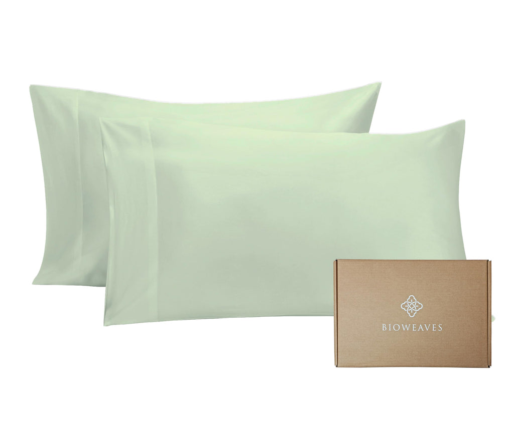BIOWEAVES 100% Organic Cotton Pillow Cases 300 Thread Count Soft Sateen Weave GOTS Certified – Standard/Queen Size, Set of 2, Natural