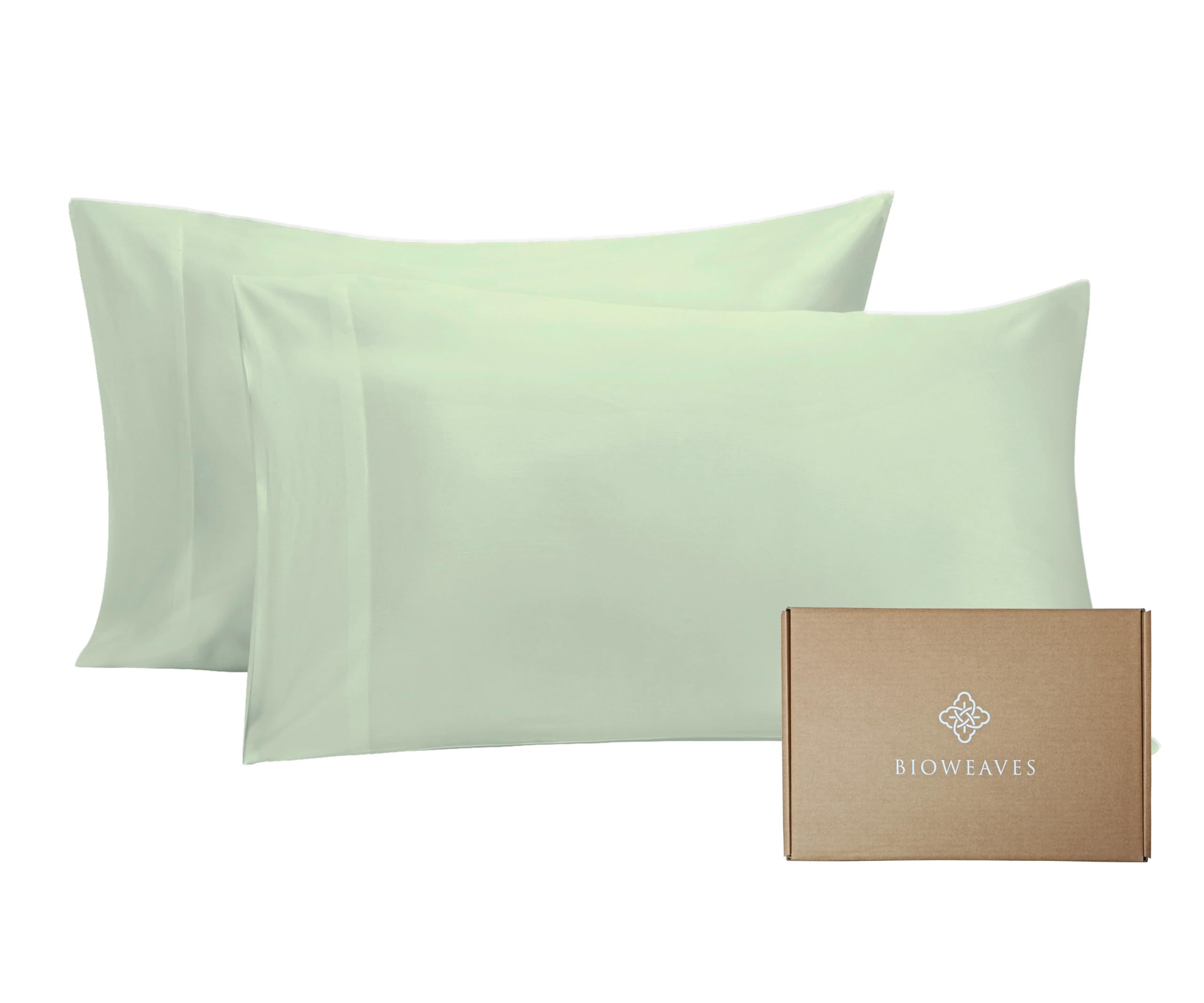 BIOWEAVES 100% Organic Cotton Pillow Cases 300 Thread Count Soft Sateen Weave GOTS Certified – Standard/Queen Size, Set of 2, Natural