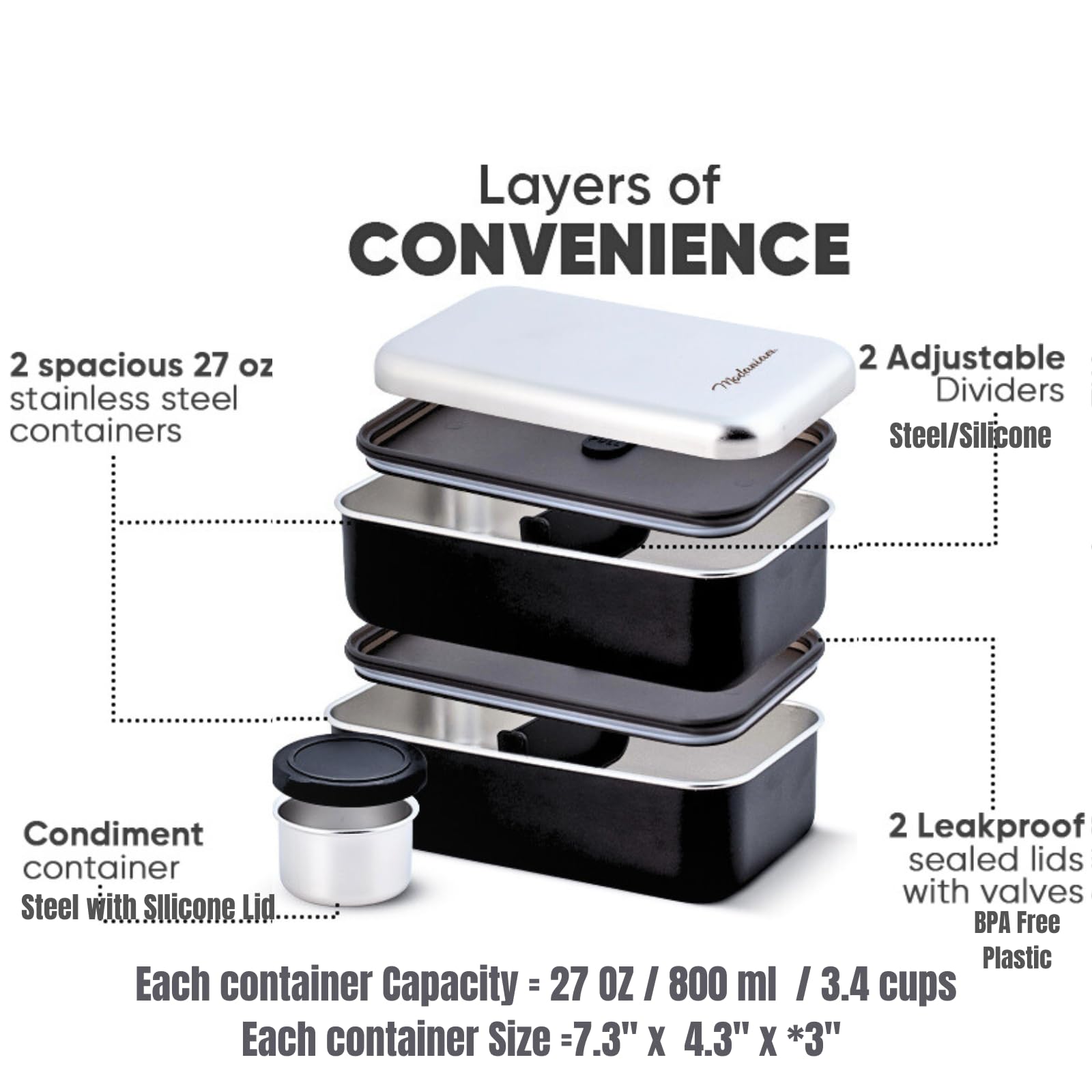 LEAK Proof Stackable Stainless Steel Bento Box Adult |Stainless Steel Lunch Box for adults| Metal Bento box|Japanese Lunch Container |large with compartment| Korean bentobox| Non toxic|Microwave safe