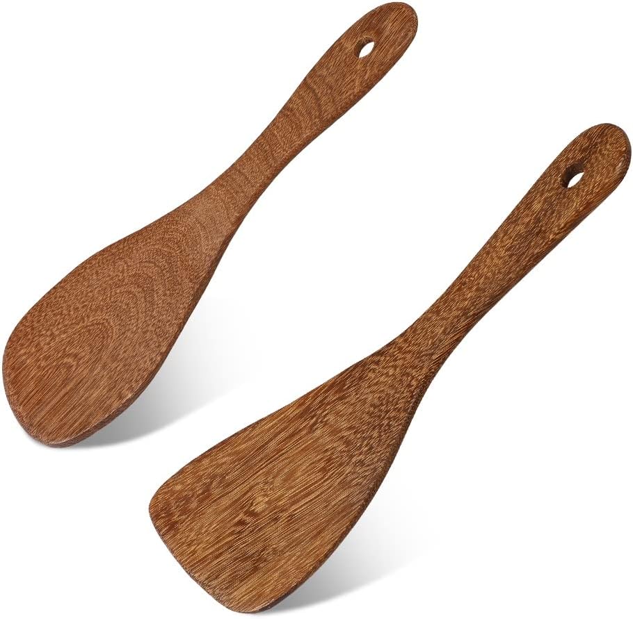 PAMISO 2 PCS Rice Paddle, 8 Inch Natural Wood Rice Spoon Paddle Kitchen Spatula Potato Server
