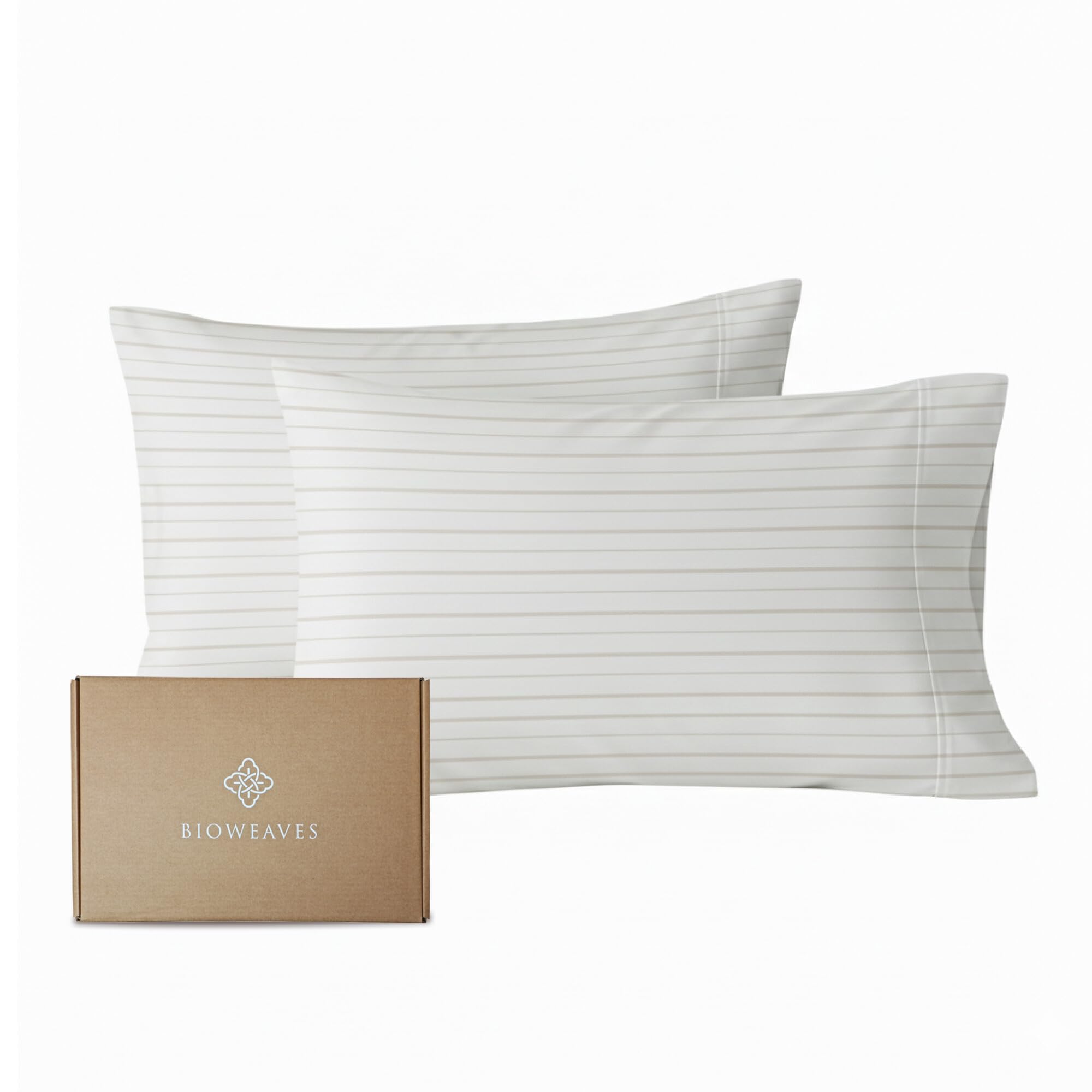 BIOWEAVES 100% Organic Cotton Pillow Cases 300 Thread Count Soft Sateen Weave GOTS Certified – Standard/Queen Size, Set of 2, Natural