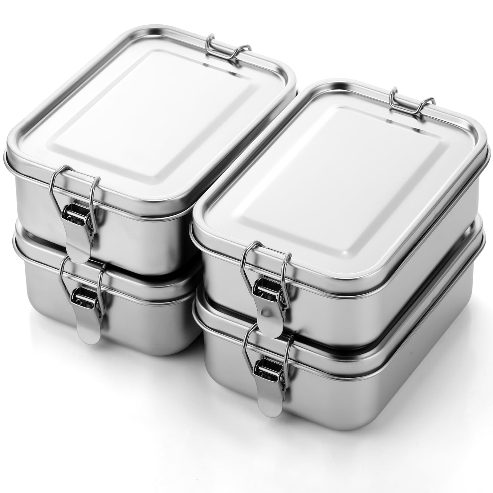 Umigy 4 Pcs Stainless Steel Food Containers Metal Bento Lunch Box Stainless Steel Food Storage Containers, Lockable Clips to Leak Proof, Reusable Dishwasher Snack Boxes for Work (550ml)