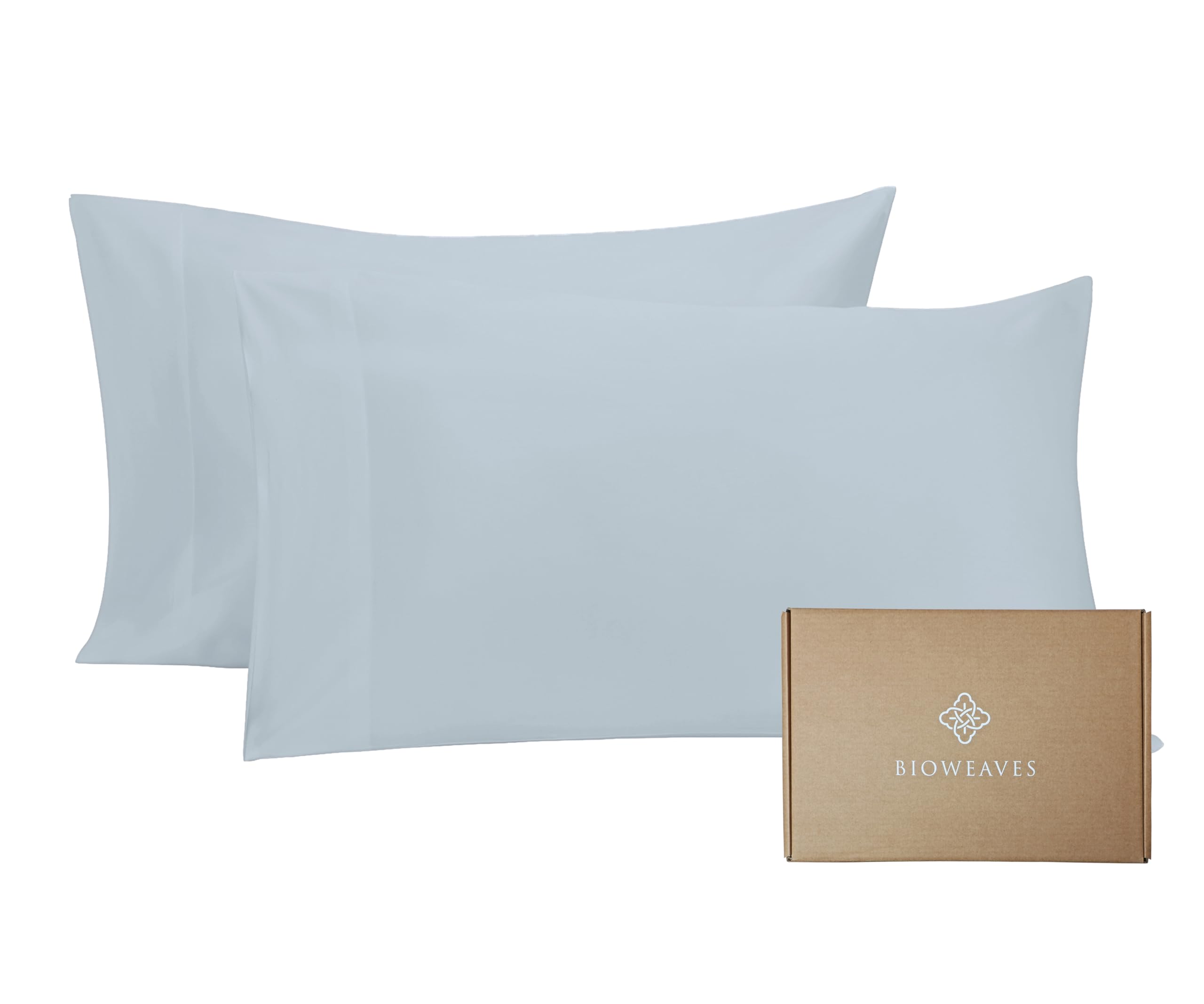 BIOWEAVES 100% Organic Cotton Pillow Cases 300 Thread Count Soft Sateen Weave GOTS Certified – Standard/Queen Size, Set of 2, Natural