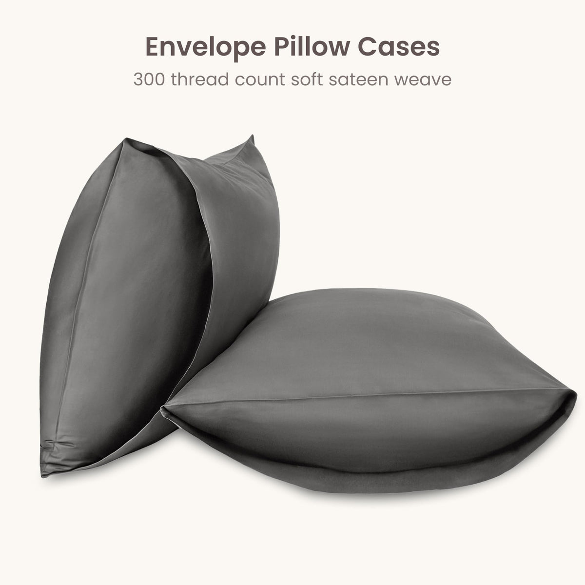 BIOWEAVES 100% Organic Cotton Pillow Cases 300 Thread Count Soft Sateen Weave GOTS Certified – Standard/Queen Size, Set of 2, Natural