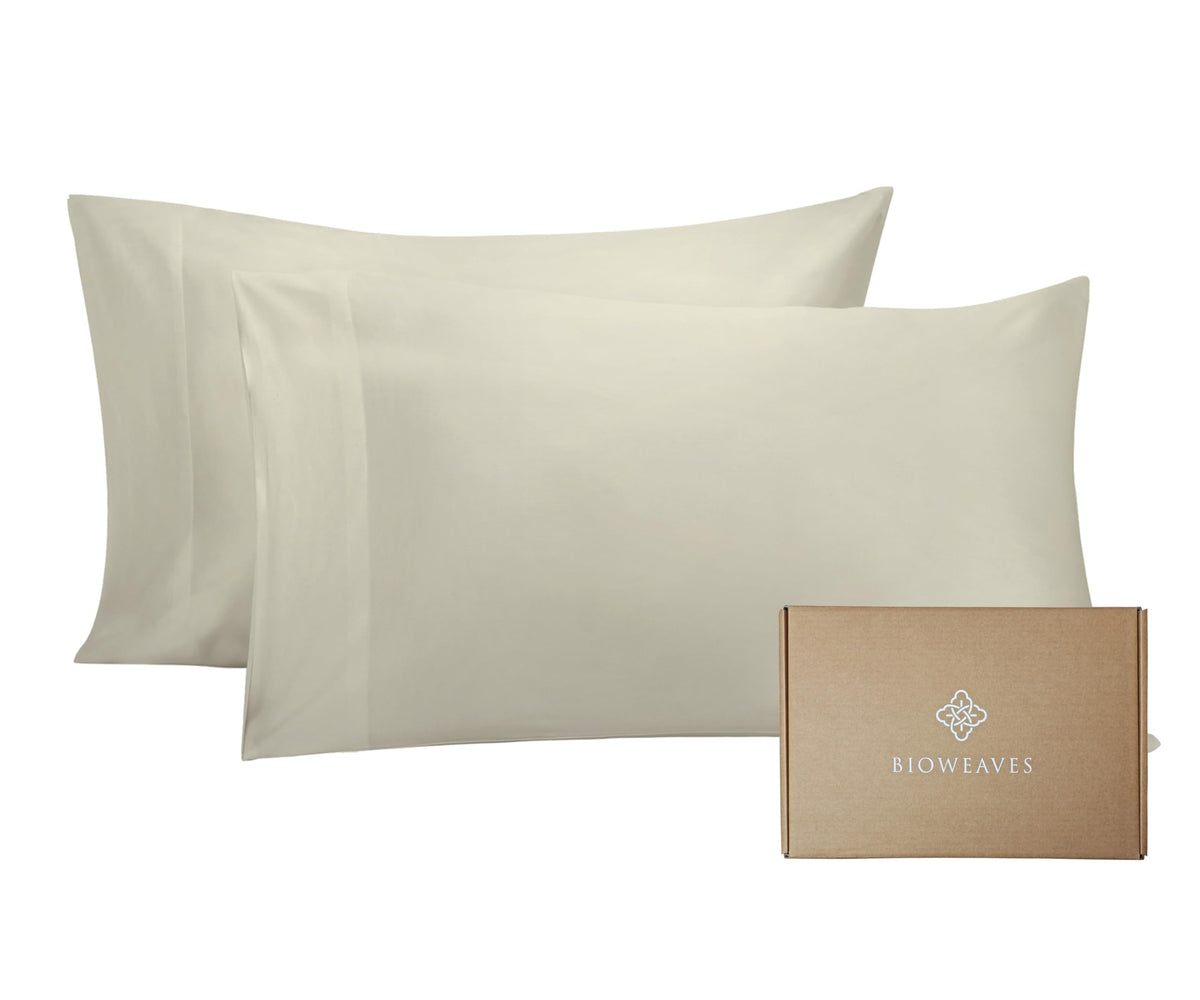 BIOWEAVES 100% Organic Cotton Pillow Cases 300 Thread Count Soft Sateen Weave GOTS Certified – Standard/Queen Size, Set of 2, Natural