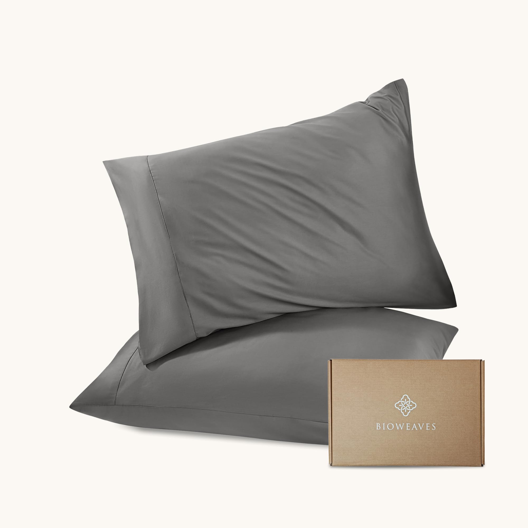 BIOWEAVES 100% Organic Cotton Pillow Cases 300 Thread Count Soft Sateen Weave GOTS Certified – Standard/Queen Size, Set of 2, Natural