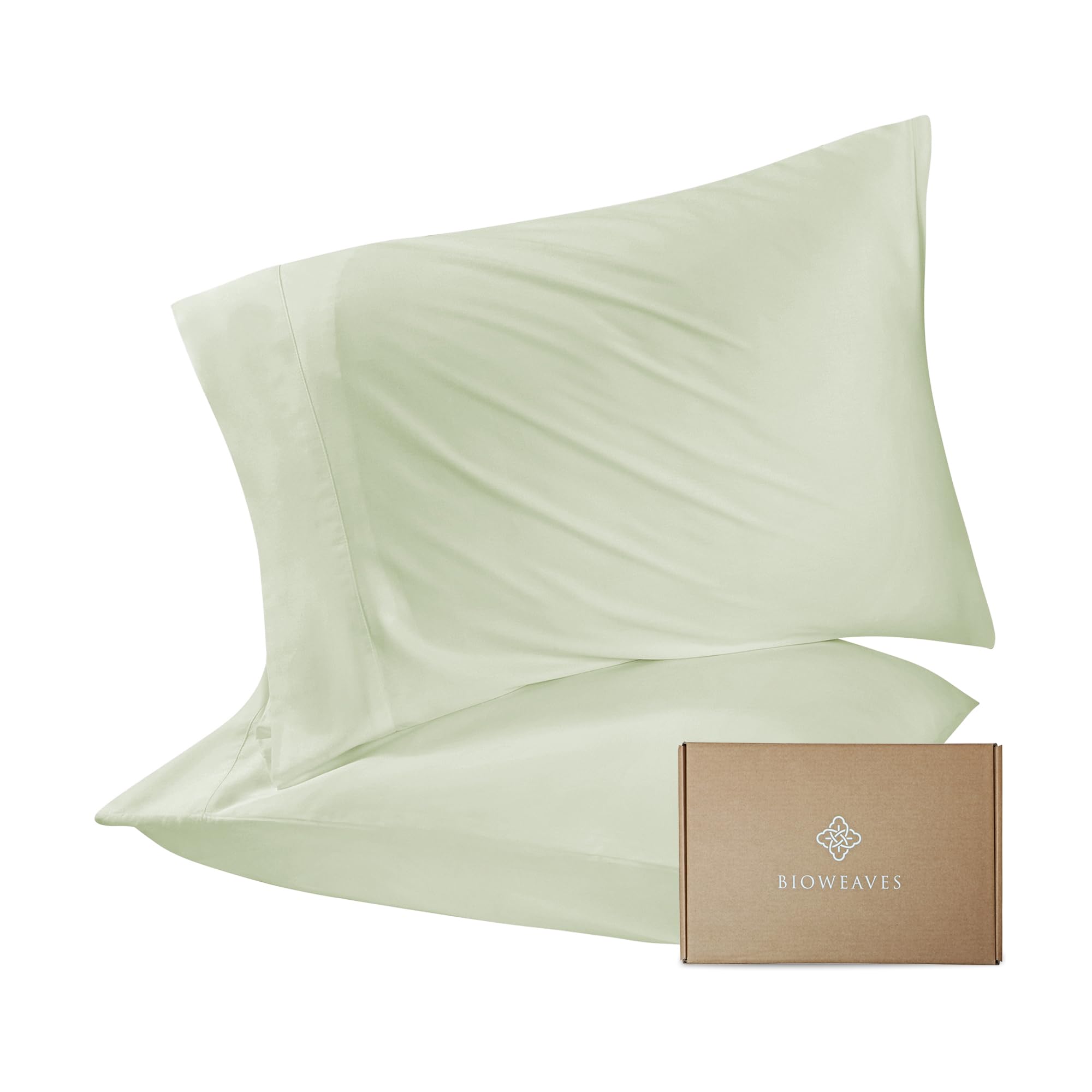 BIOWEAVES 100% Organic Cotton Pillow Cases 300 Thread Count Soft Sateen Weave GOTS Certified – Standard/Queen Size, Set of 2, Natural