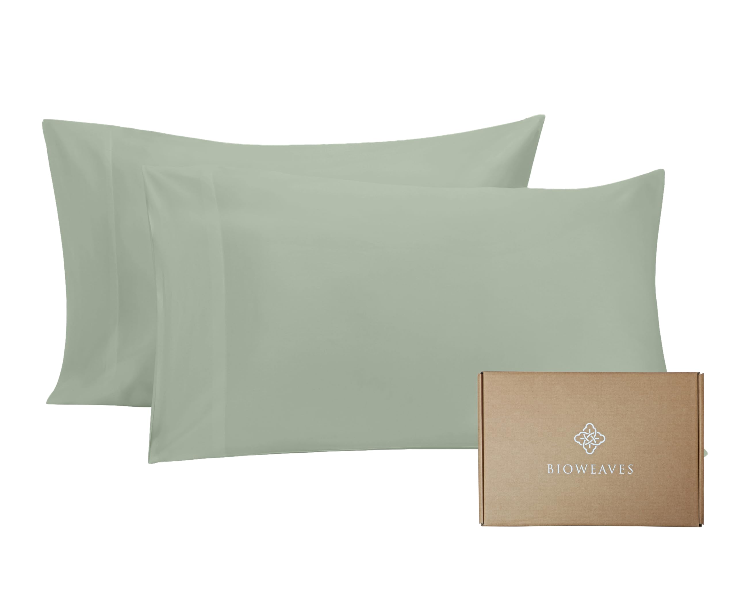 BIOWEAVES 100% Organic Cotton Pillow Cases 300 Thread Count Soft Sateen Weave GOTS Certified – Standard/Queen Size, Set of 2, Natural