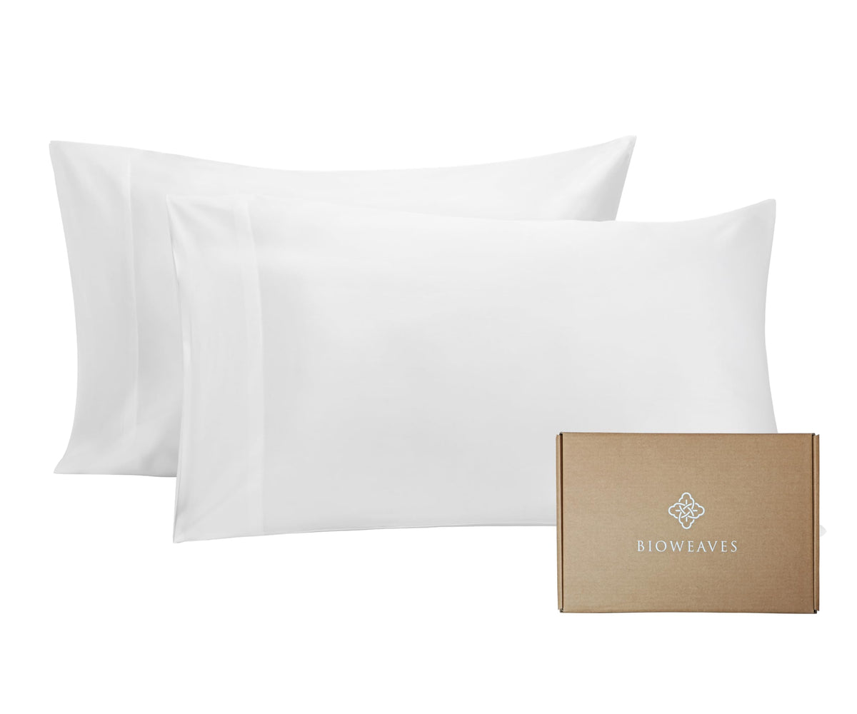 BIOWEAVES 100% Organic Cotton Pillow Cases 300 Thread Count Soft Sateen Weave GOTS Certified – Standard/Queen Size, Set of 2, Natural