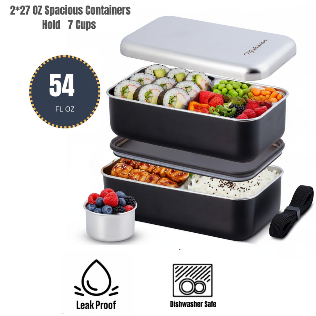 LEAK Proof Stackable Stainless Steel Bento Box Adult |Stainless Steel Lunch Box for adults| Metal Bento box|Japanese Lunch Container |large with compartment| Korean bentobox| Non toxic|Microwave safe