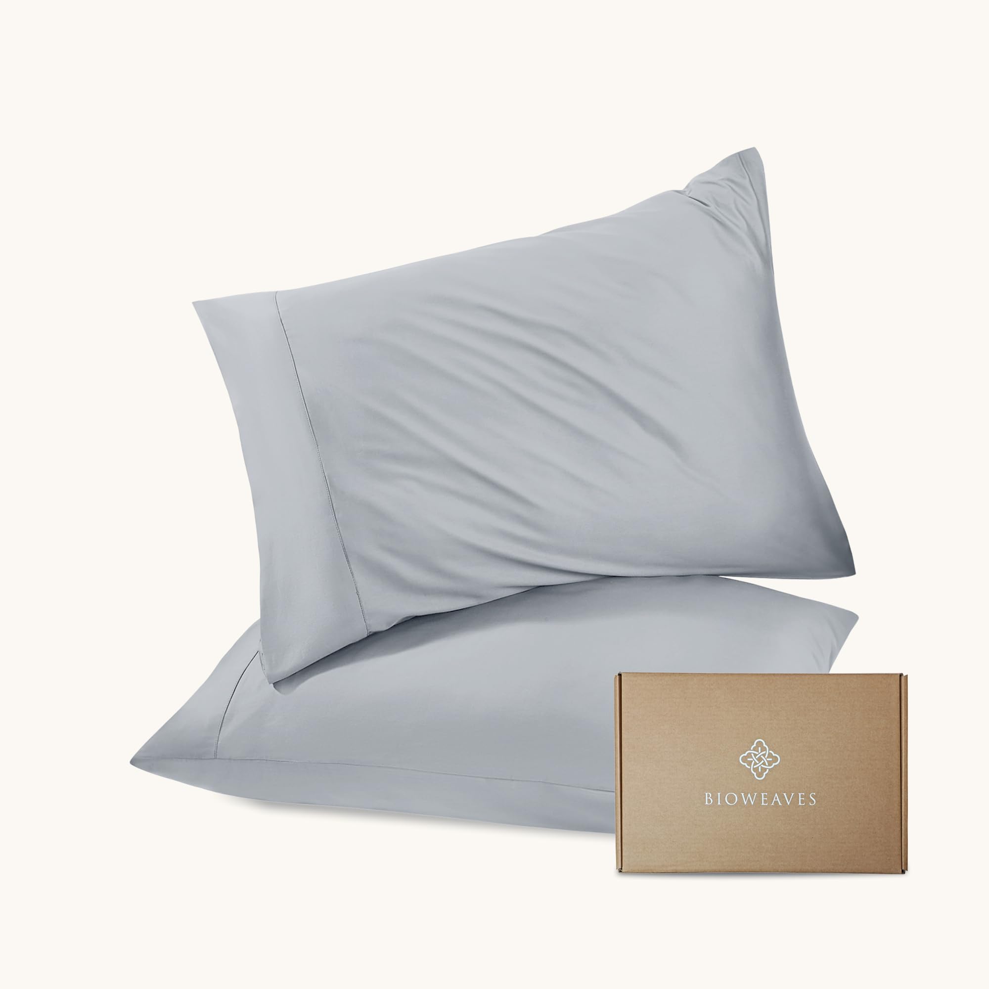 BIOWEAVES 100% Organic Cotton Pillow Cases 300 Thread Count Soft Sateen Weave GOTS Certified – Standard/Queen Size, Set of 2, Natural