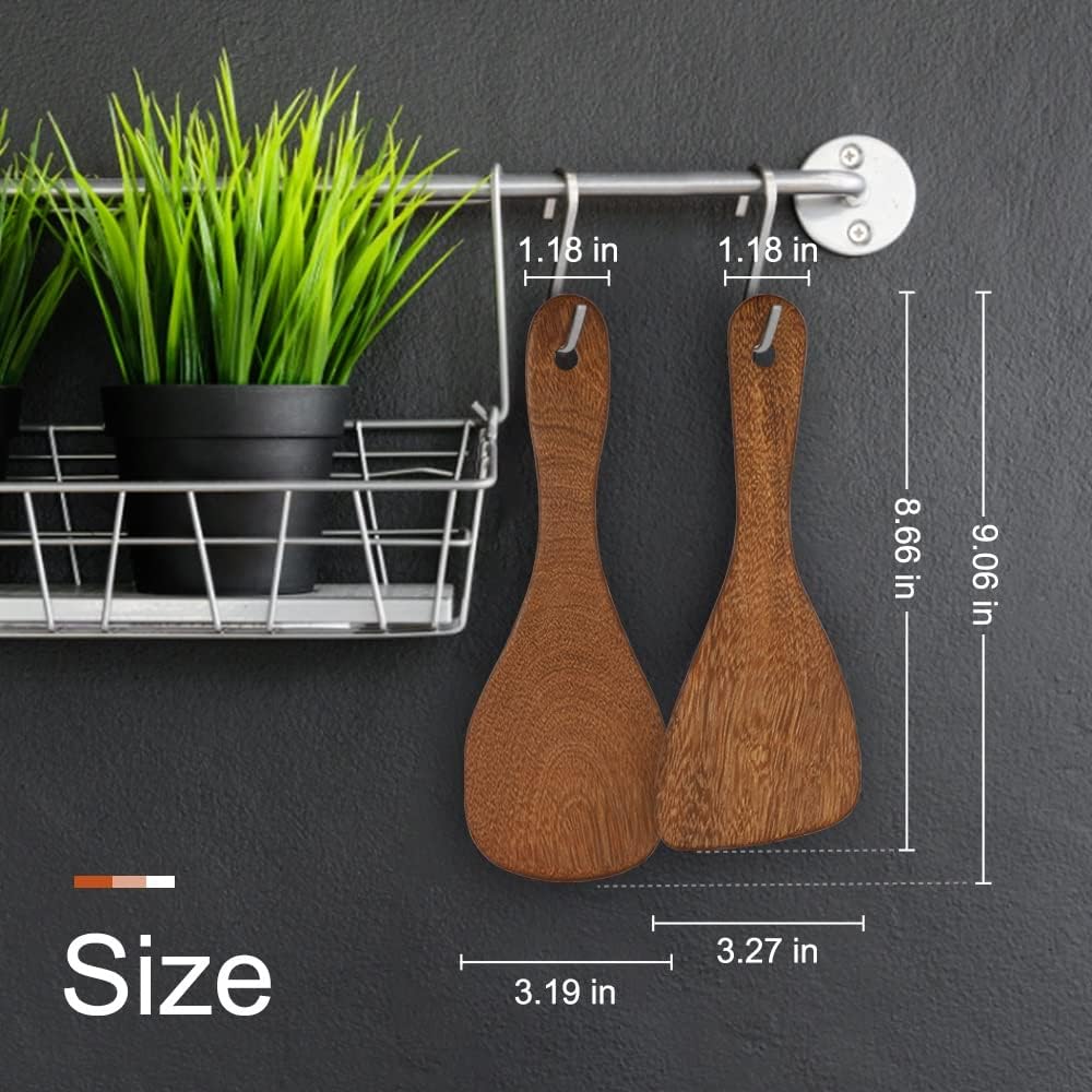 PAMISO 2 PCS Rice Paddle, 8 Inch Natural Wood Rice Spoon Paddle Kitchen Spatula Potato Server