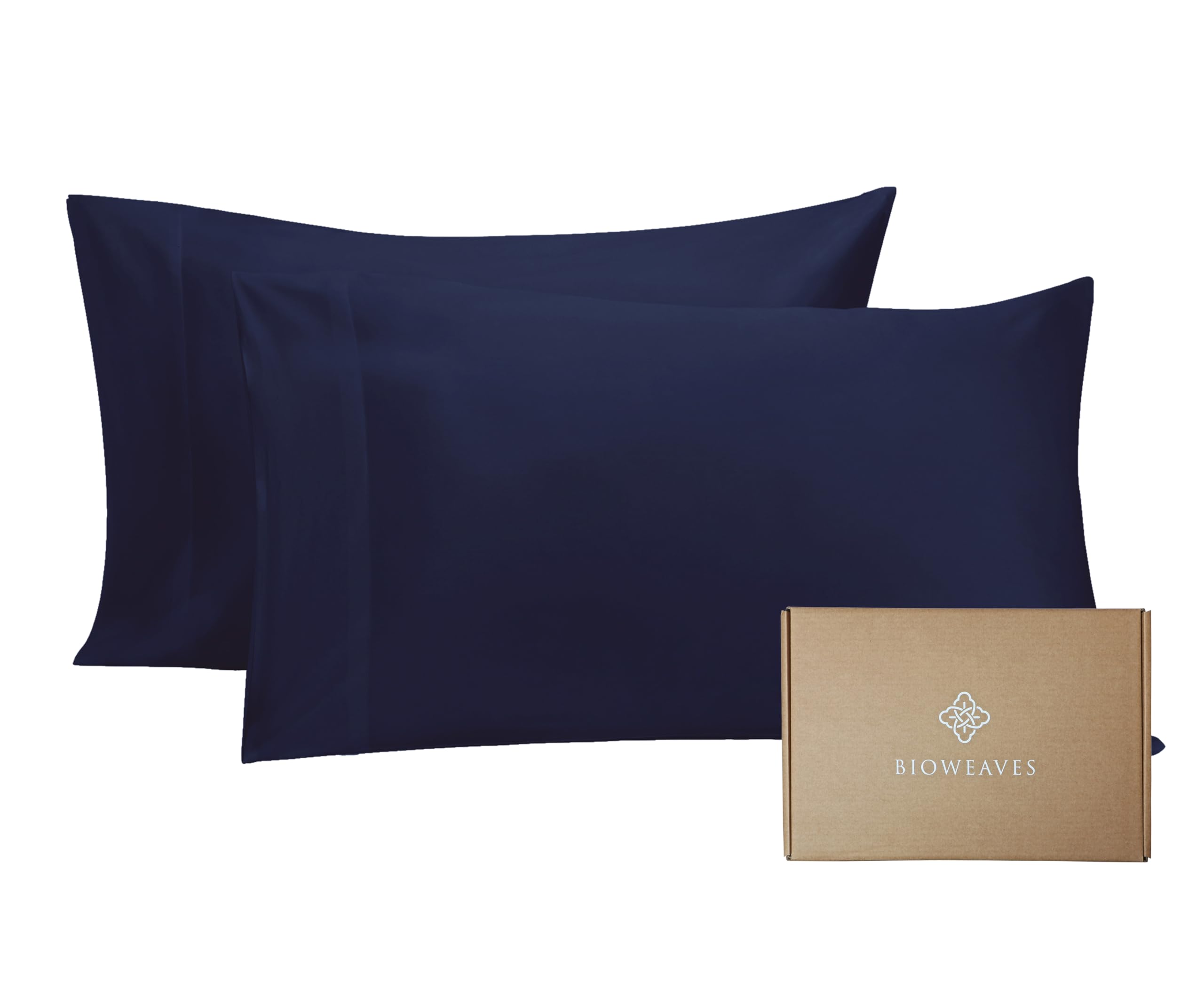 BIOWEAVES 100% Organic Cotton Pillow Cases 300 Thread Count Soft Sateen Weave GOTS Certified – Standard/Queen Size, Set of 2, Natural