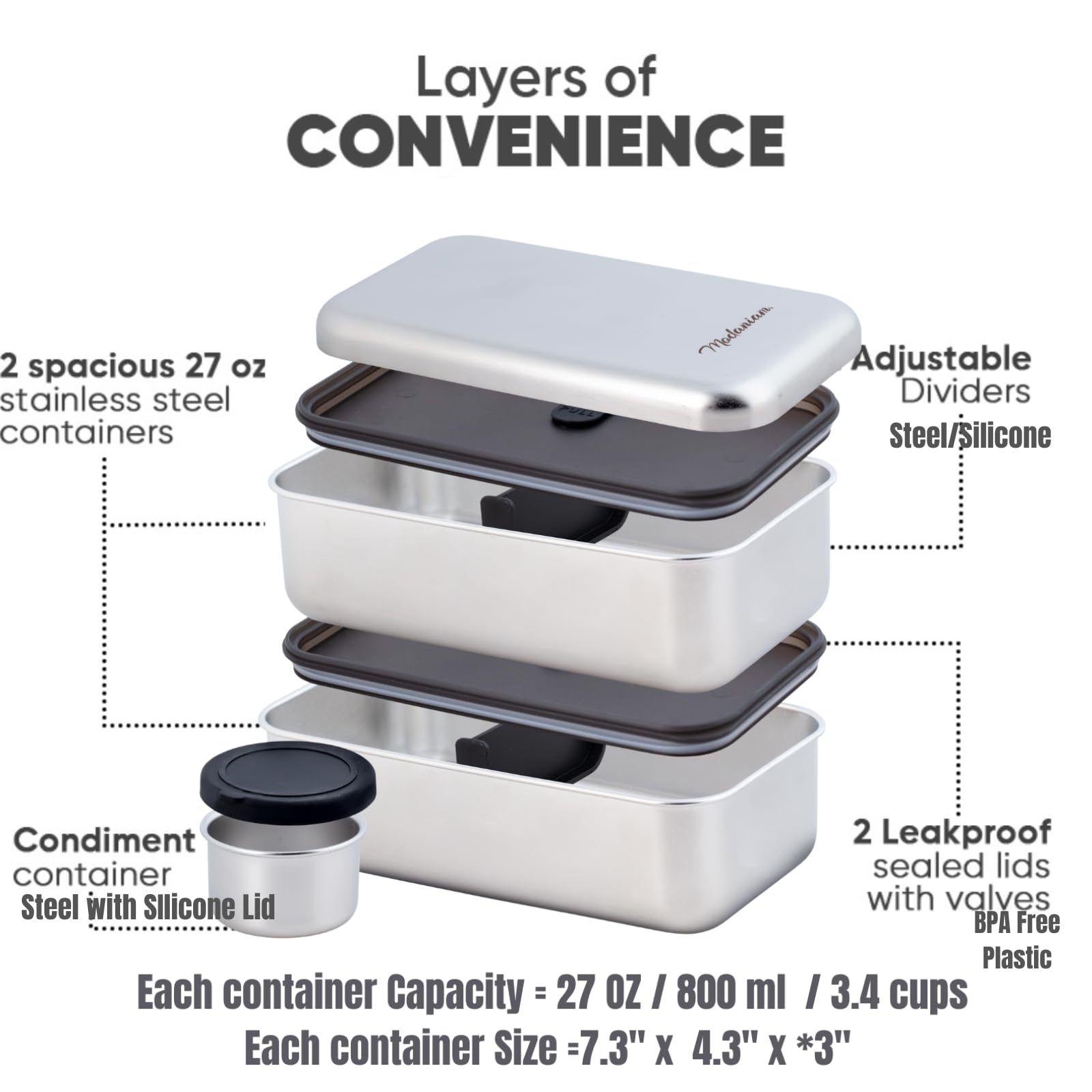 LEAK Proof Stackable Stainless Steel Bento Box Adult |Stainless Steel Lunch Box for adults| Metal Bento box|Japanese Lunch Container |large with compartment| Korean bentobox| Non toxic|Microwave safe