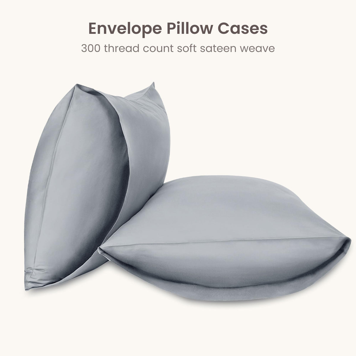 BIOWEAVES 100% Organic Cotton Pillow Cases 300 Thread Count Soft Sateen Weave GOTS Certified – Standard/Queen Size, Set of 2, Natural