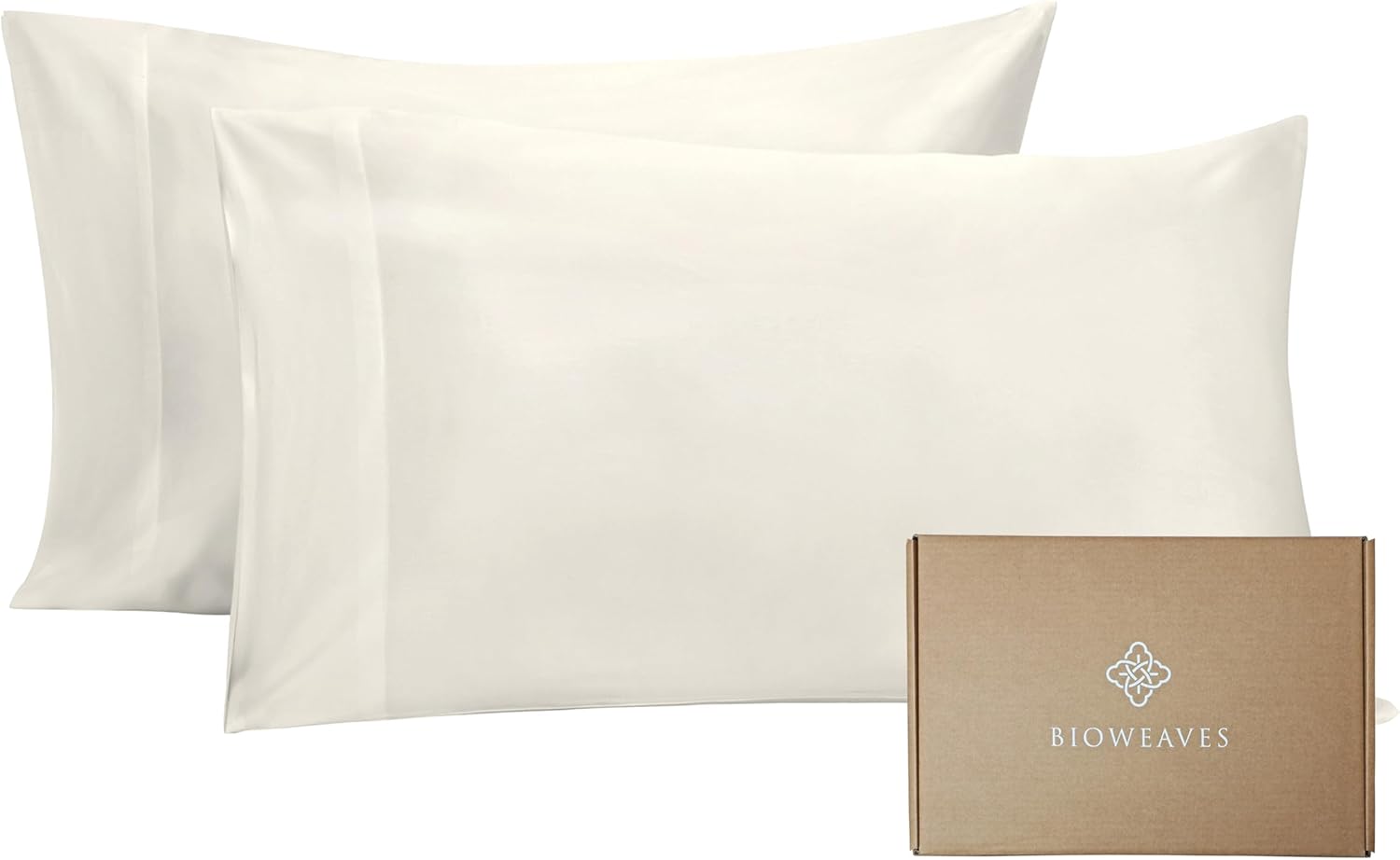 BIOWEAVES 100% Organic Cotton Pillow Cases 300 Thread Count Soft Sateen Weave GOTS Certified – Standard/Queen Size, Set of 2, Natural