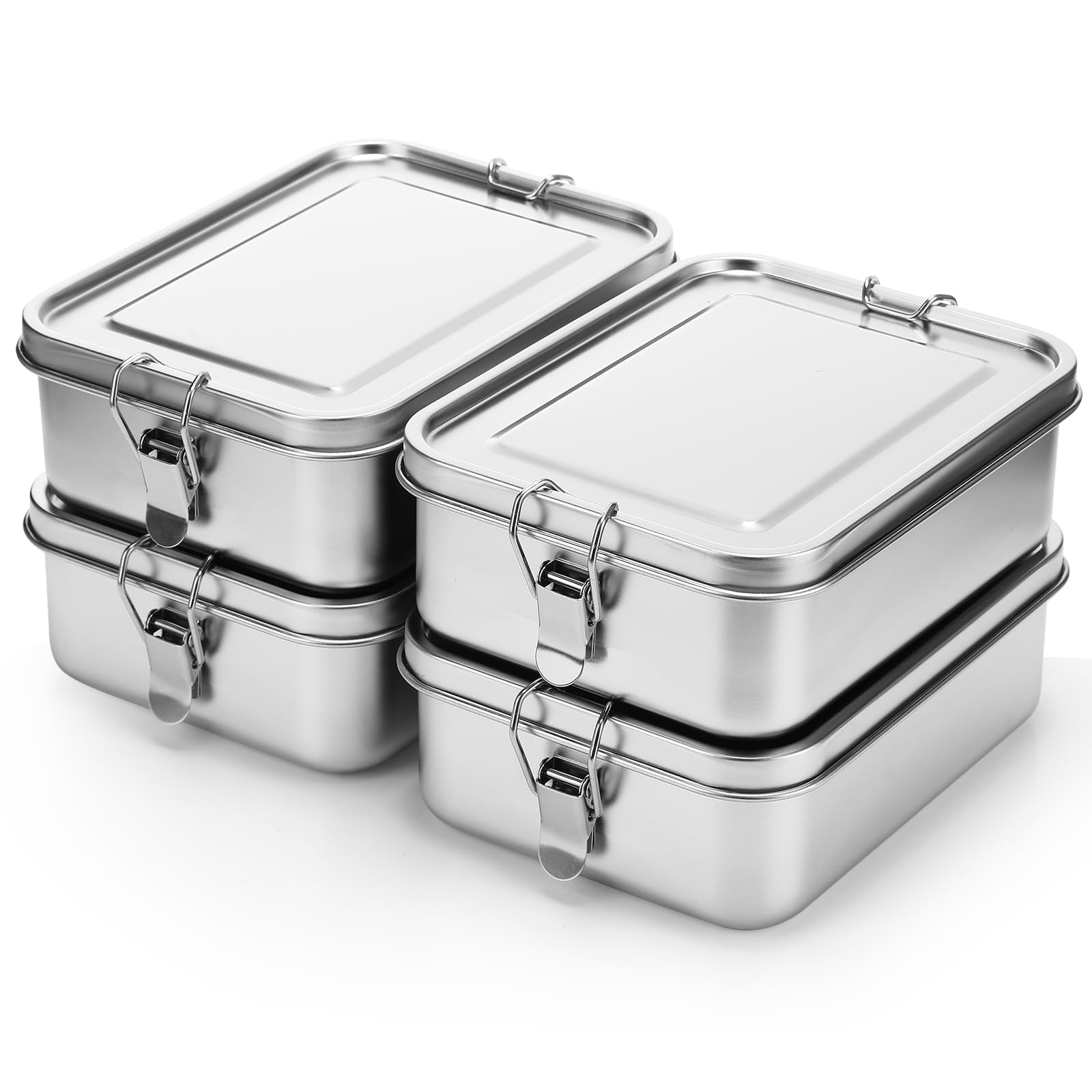 Umigy 4 Pcs Stainless Steel Food Containers Metal Bento Lunch Box Stainless Steel Food Storage Containers, Lockable Clips to Leak Proof, Reusable Dishwasher Snack Boxes for Work (550ml)