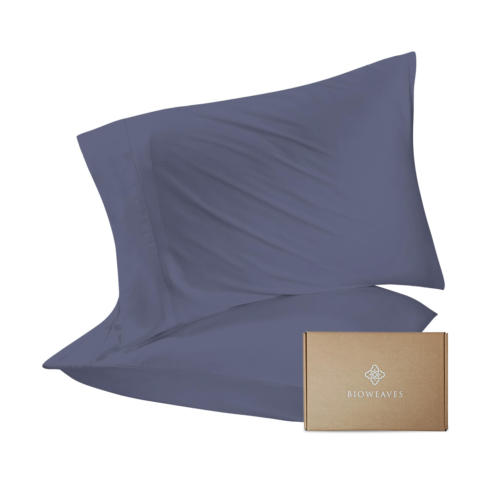 BIOWEAVES 100% Organic Cotton Pillow Cases 300 Thread Count Soft Sateen Weave GOTS Certified – Standard/Queen Size, Set of 2, Natural