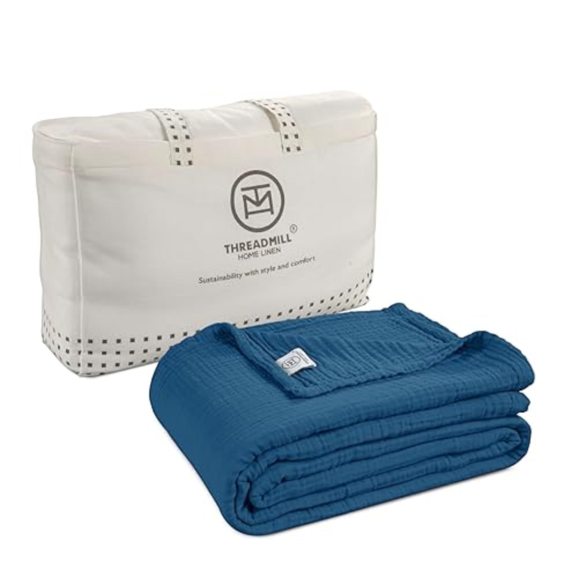 Threadmill Muslin Throw Blanket | 4 Layer 100% Cotton Gauze | Lightweight, Breathable, and Soft All Season Blanket | 50 x 65 Cozy Throw for Sofa, Couch & Bed | Beige