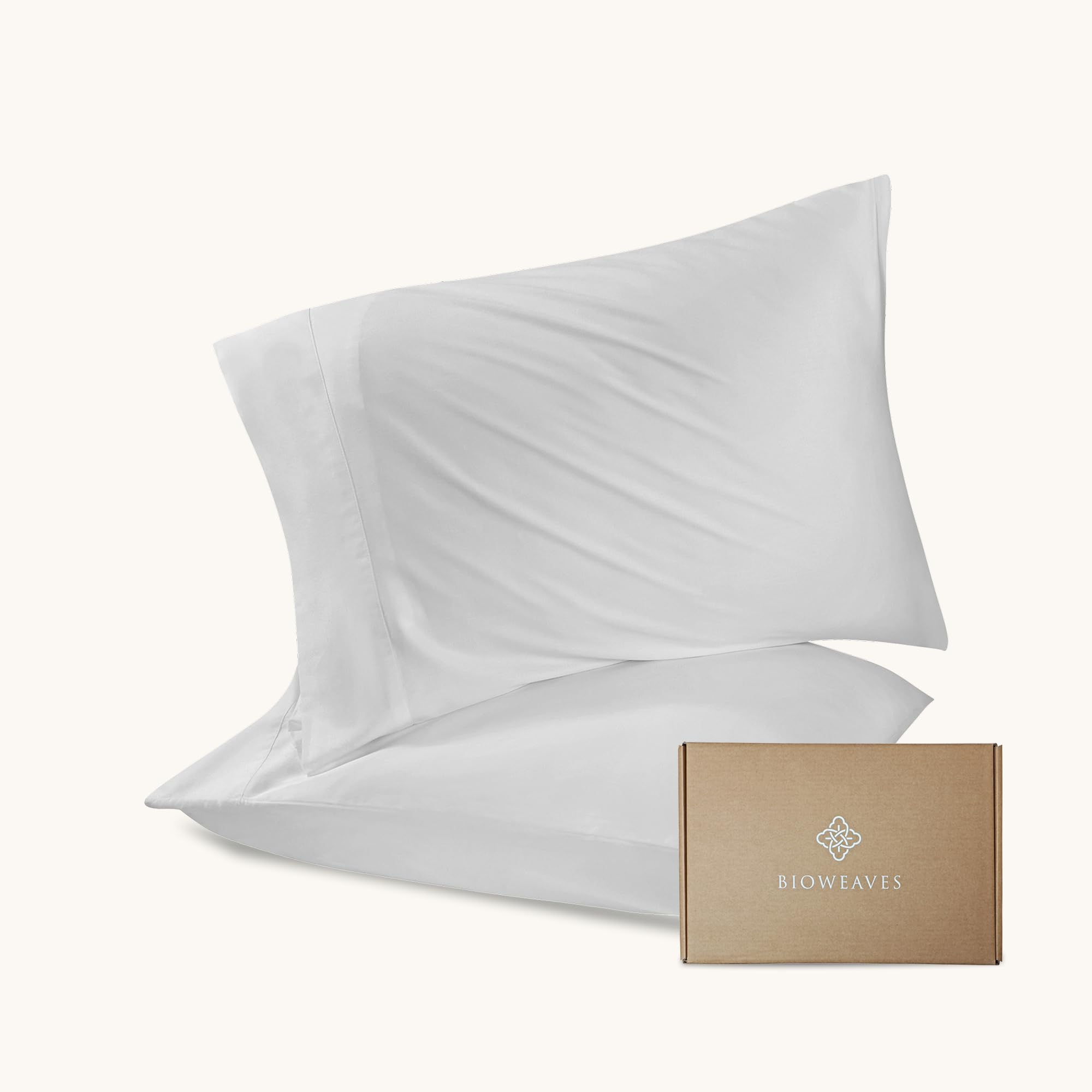 BIOWEAVES 100% Organic Cotton Pillow Cases 300 Thread Count Soft Sateen Weave GOTS Certified – Standard/Queen Size, Set of 2, Natural