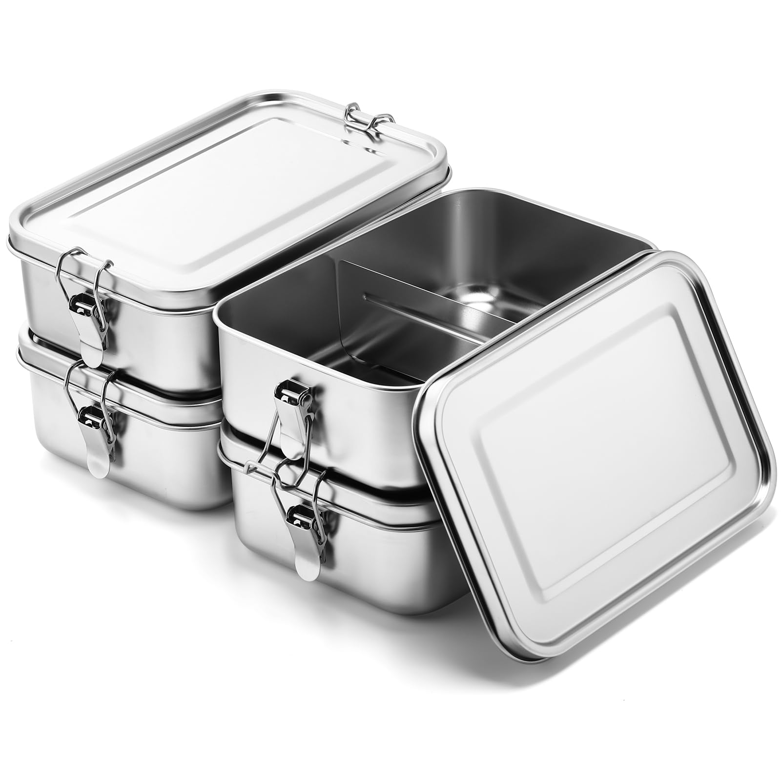 Umigy 4 Pcs Stainless Steel Food Containers Metal Bento Lunch Box Stainless Steel Food Storage Containers, Lockable Clips to Leak Proof, Reusable Dishwasher Snack Boxes for Work (550ml)