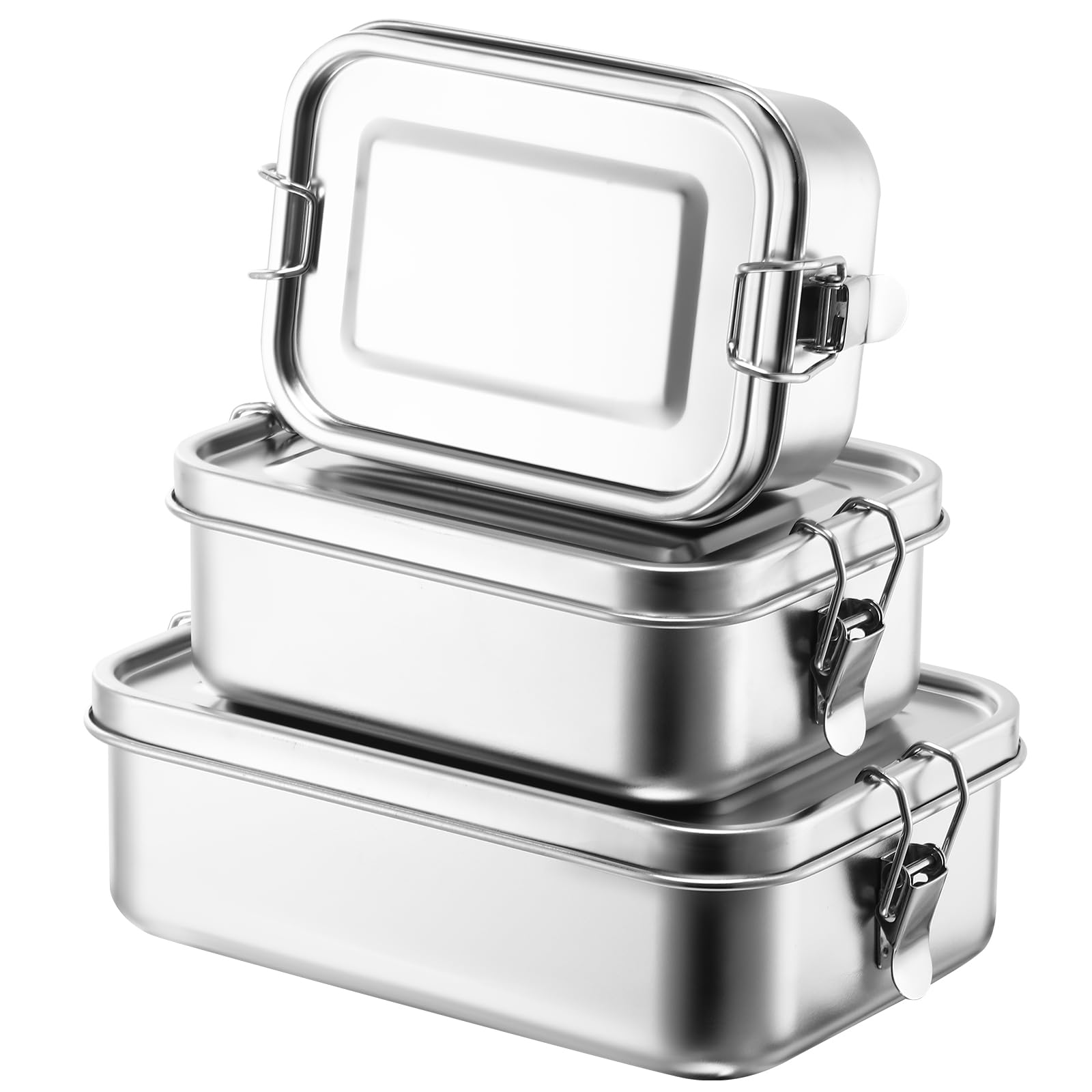 Umigy 4 Pcs Stainless Steel Food Containers Metal Bento Lunch Box Stainless Steel Food Storage Containers, Lockable Clips to Leak Proof, Reusable Dishwasher Snack Boxes for Work (550ml)