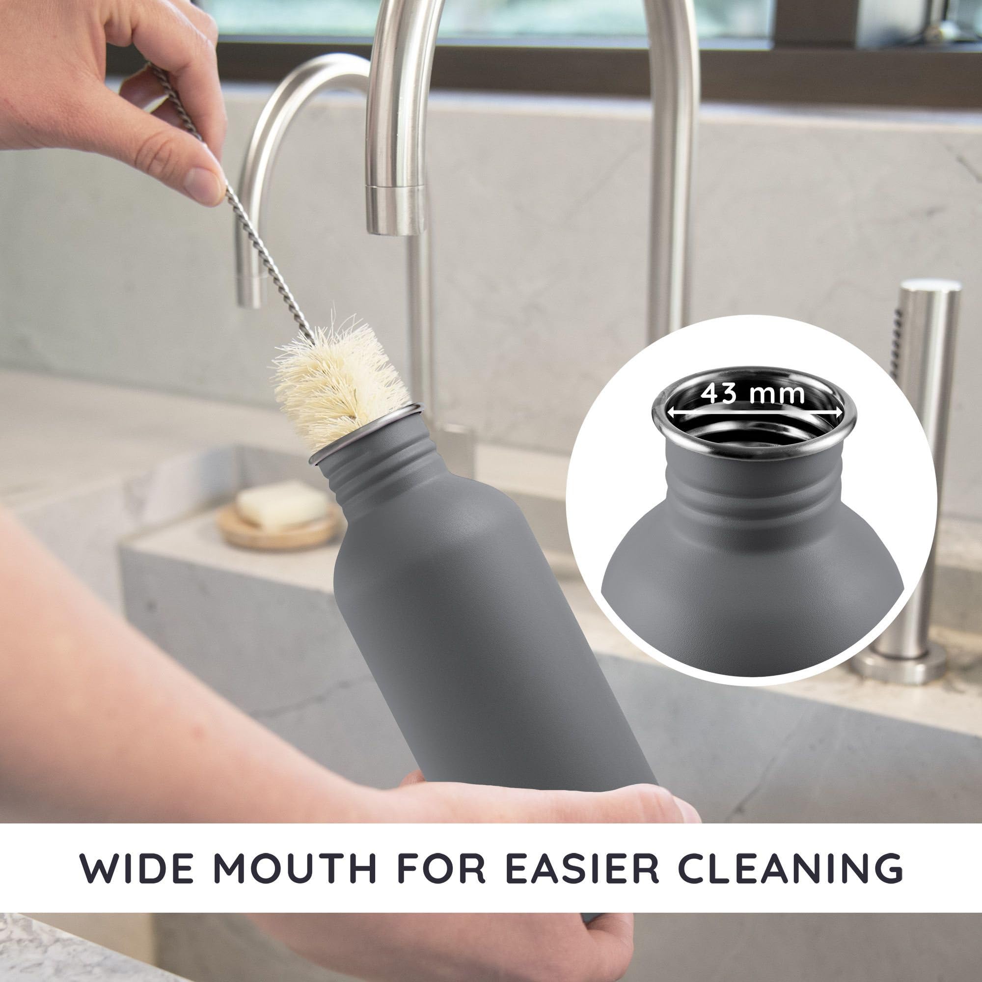 Bambaw Stainless Steel Water Bottles 32 oz, Non-insulated Single Wall Metal Water Bottle Stainless Steel, Reusable & Eco Friendly, Dishwasher Safe – Silver | Non-insulated
