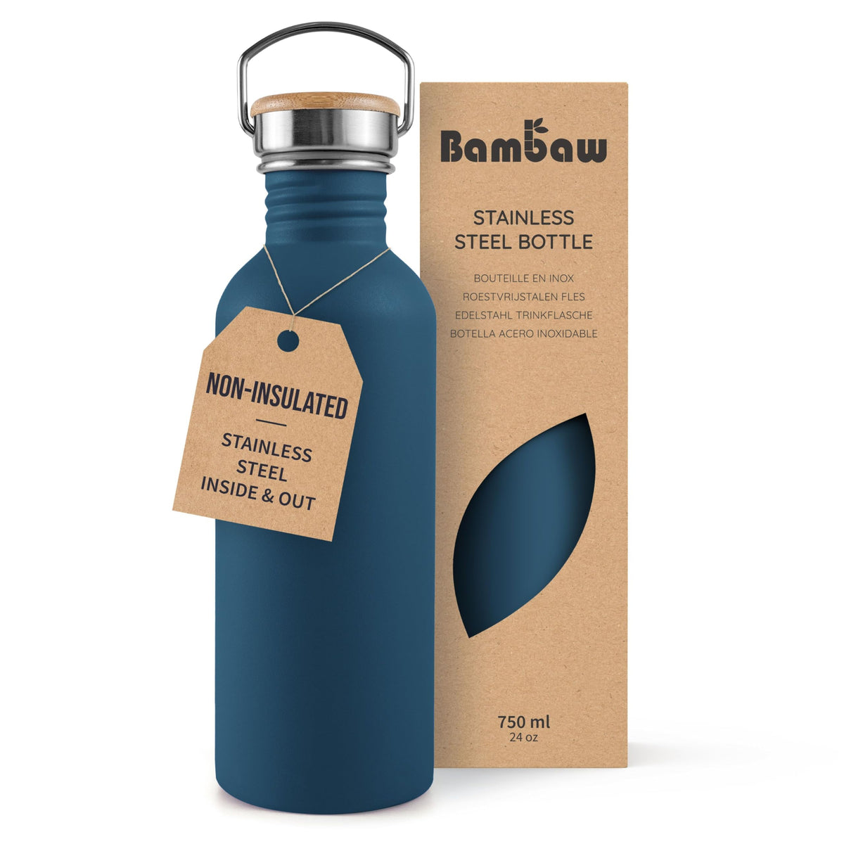 Bambaw Stainless Steel Water Bottles 32 oz, Non-insulated Single Wall Metal Water Bottle Stainless Steel, Reusable & Eco Friendly, Dishwasher Safe – Silver | Non-insulated
