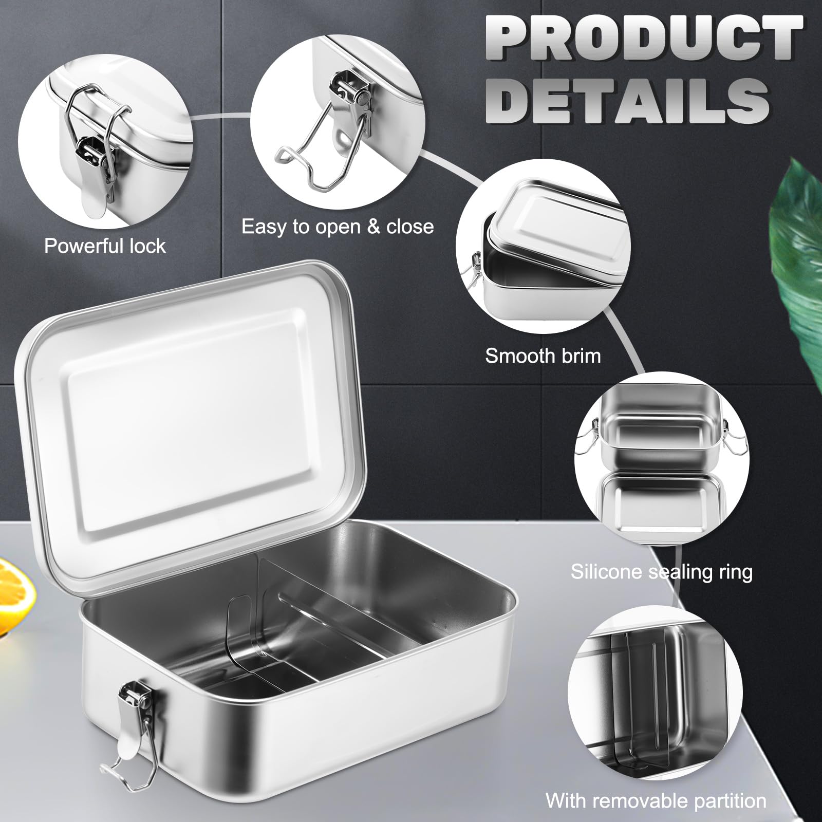 Umigy 4 Pcs Stainless Steel Food Containers Metal Bento Lunch Box Stainless Steel Food Storage Containers, Lockable Clips to Leak Proof, Reusable Dishwasher Snack Boxes for Work (550ml)
