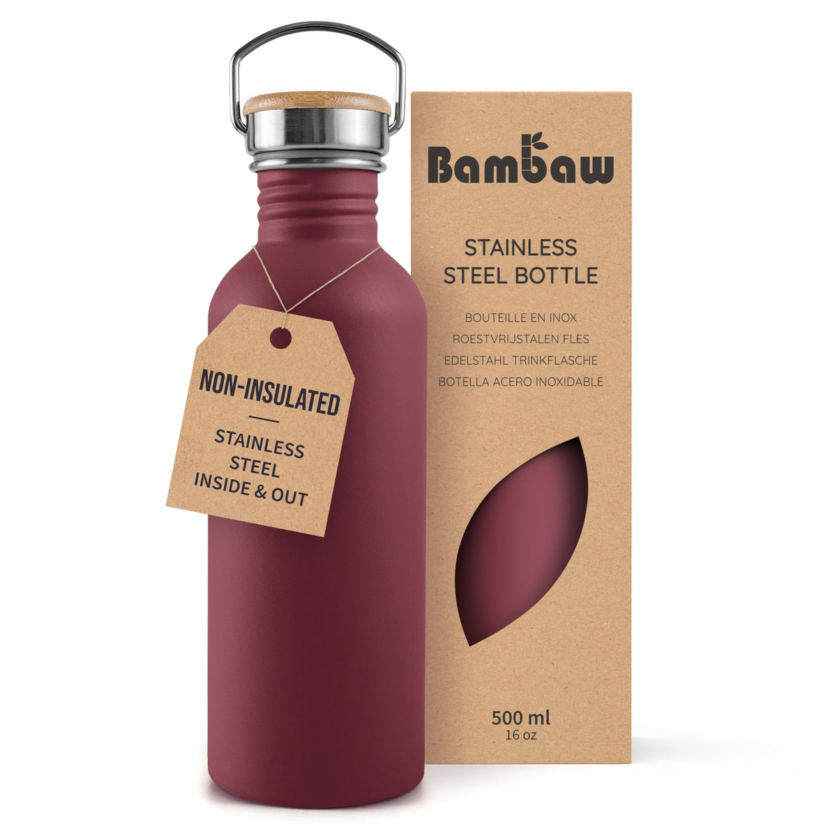Bambaw Stainless Steel Water Bottles 32 oz, Non-insulated Single Wall Metal Water Bottle Stainless Steel, Reusable & Eco Friendly, Dishwasher Safe – Silver | Non-insulated