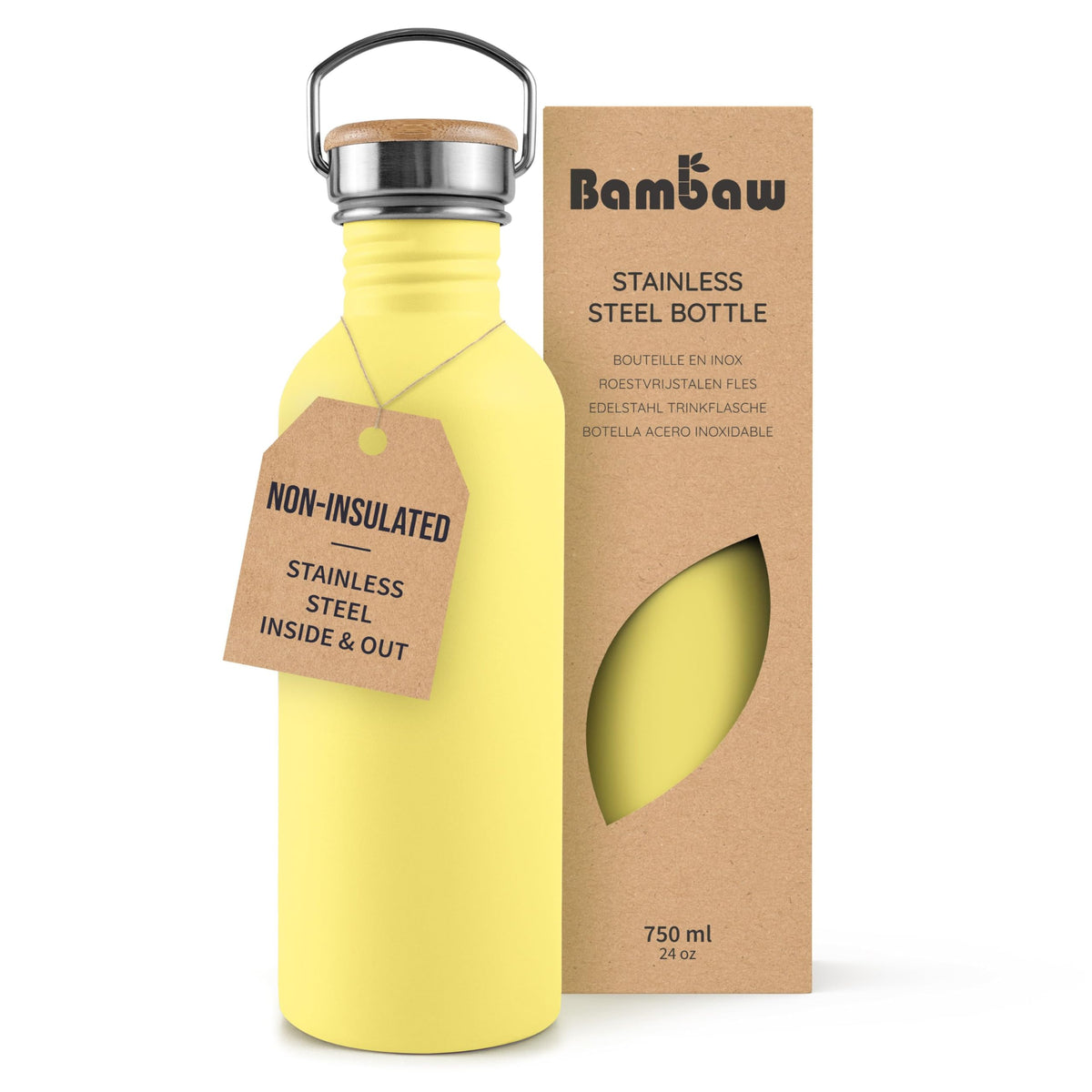Bambaw Stainless Steel Water Bottles 32 oz, Non-insulated Single Wall Metal Water Bottle Stainless Steel, Reusable & Eco Friendly, Dishwasher Safe – Silver | Non-insulated