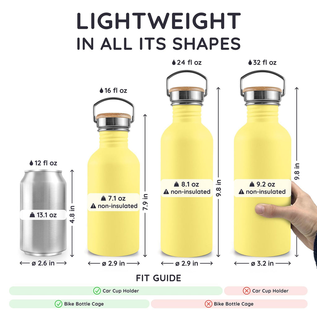 Bambaw Stainless Steel Water Bottles 32 oz, Non-insulated Single Wall Metal Water Bottle Stainless Steel, Reusable & Eco Friendly, Dishwasher Safe – Silver | Non-insulated