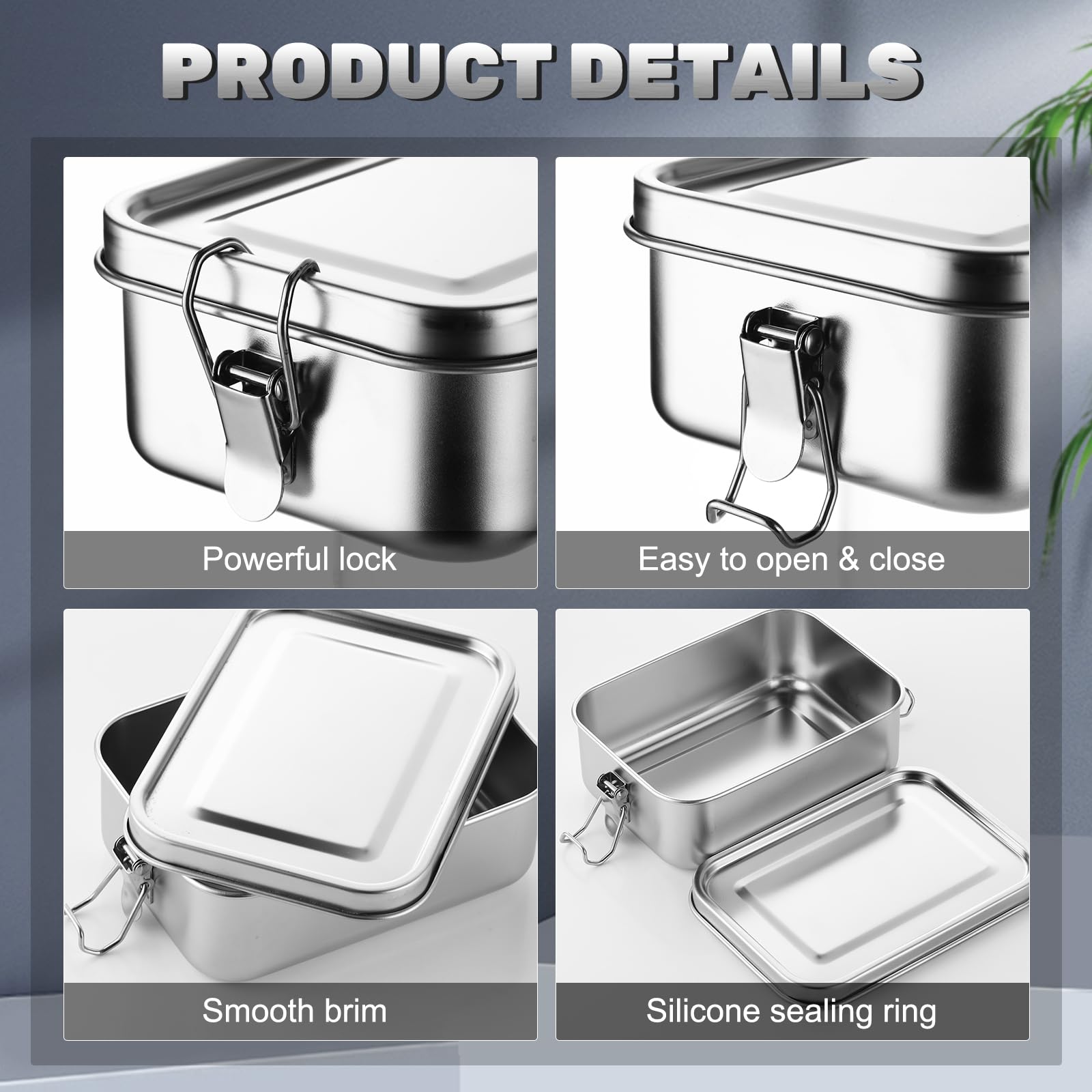 Umigy 4 Pcs Stainless Steel Food Containers Metal Bento Lunch Box Stainless Steel Food Storage Containers, Lockable Clips to Leak Proof, Reusable Dishwasher Snack Boxes for Work (550ml)
