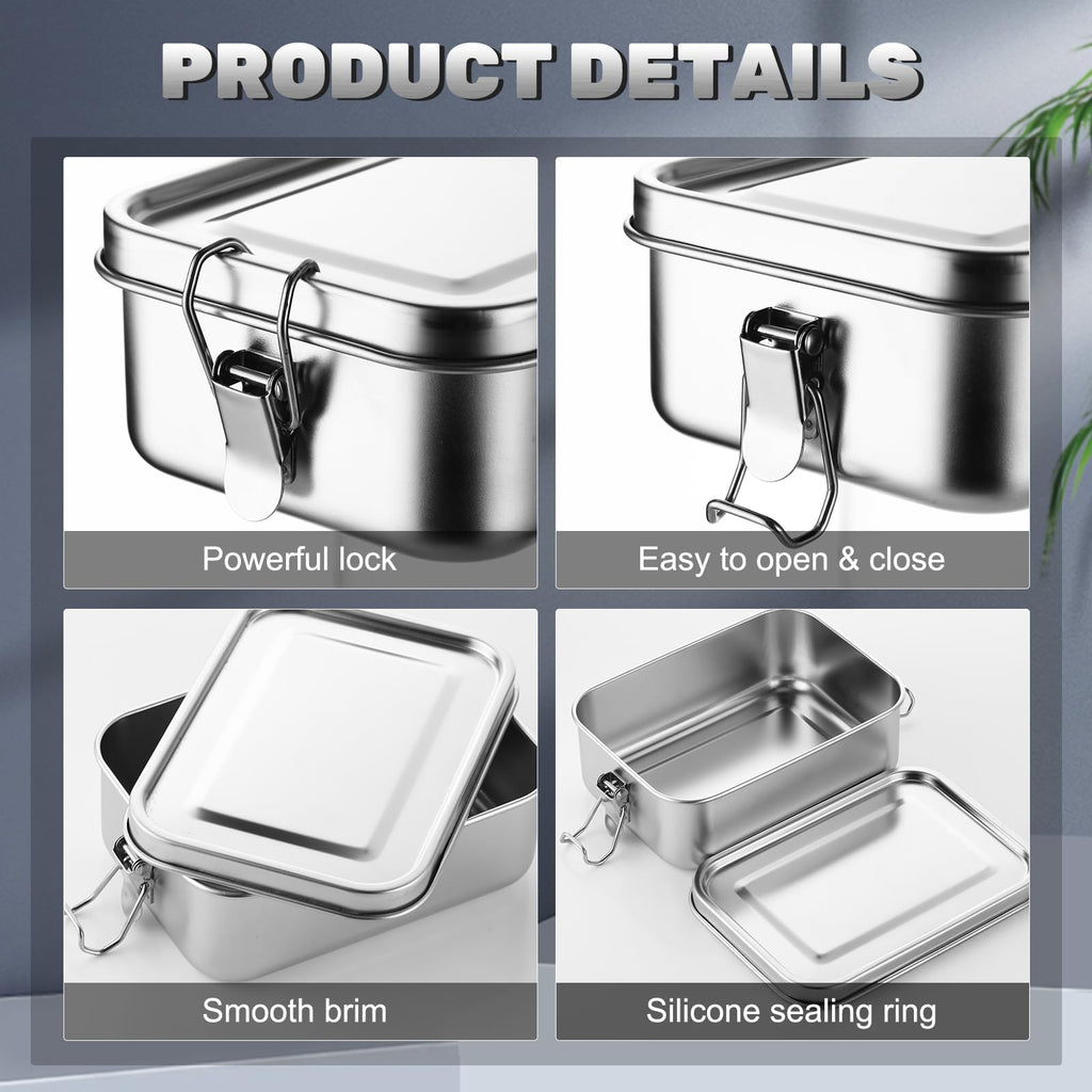 Umigy 4 Pcs Stainless Steel Food Containers Metal Bento Lunch Box Stainless Steel Food Storage Containers, Lockable Clips to Leak Proof, Reusable Dishwasher Snack Boxes for Work (550ml)