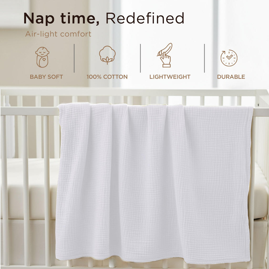 Threadmill Muslin Throw Blanket | 4 Layer 100% Cotton Gauze | Lightweight, Breathable, and Soft All Season Blanket | 50 x 65 Cozy Throw for Sofa, Couch & Bed | Beige