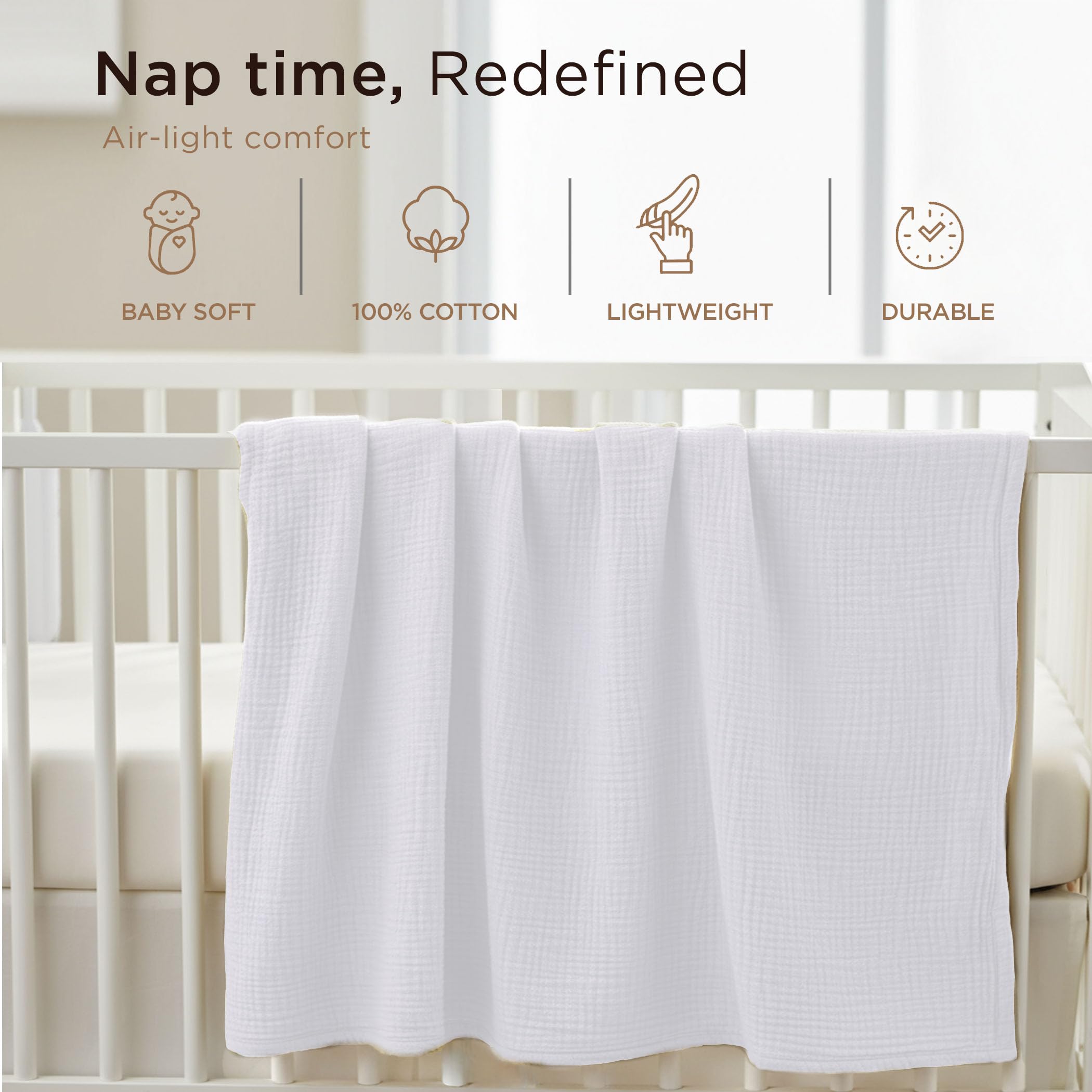 Threadmill Muslin Throw Blanket | 4 Layer 100% Cotton Gauze | Lightweight, Breathable, and Soft All Season Blanket | 50 x 65 Cozy Throw for Sofa, Couch & Bed | Beige