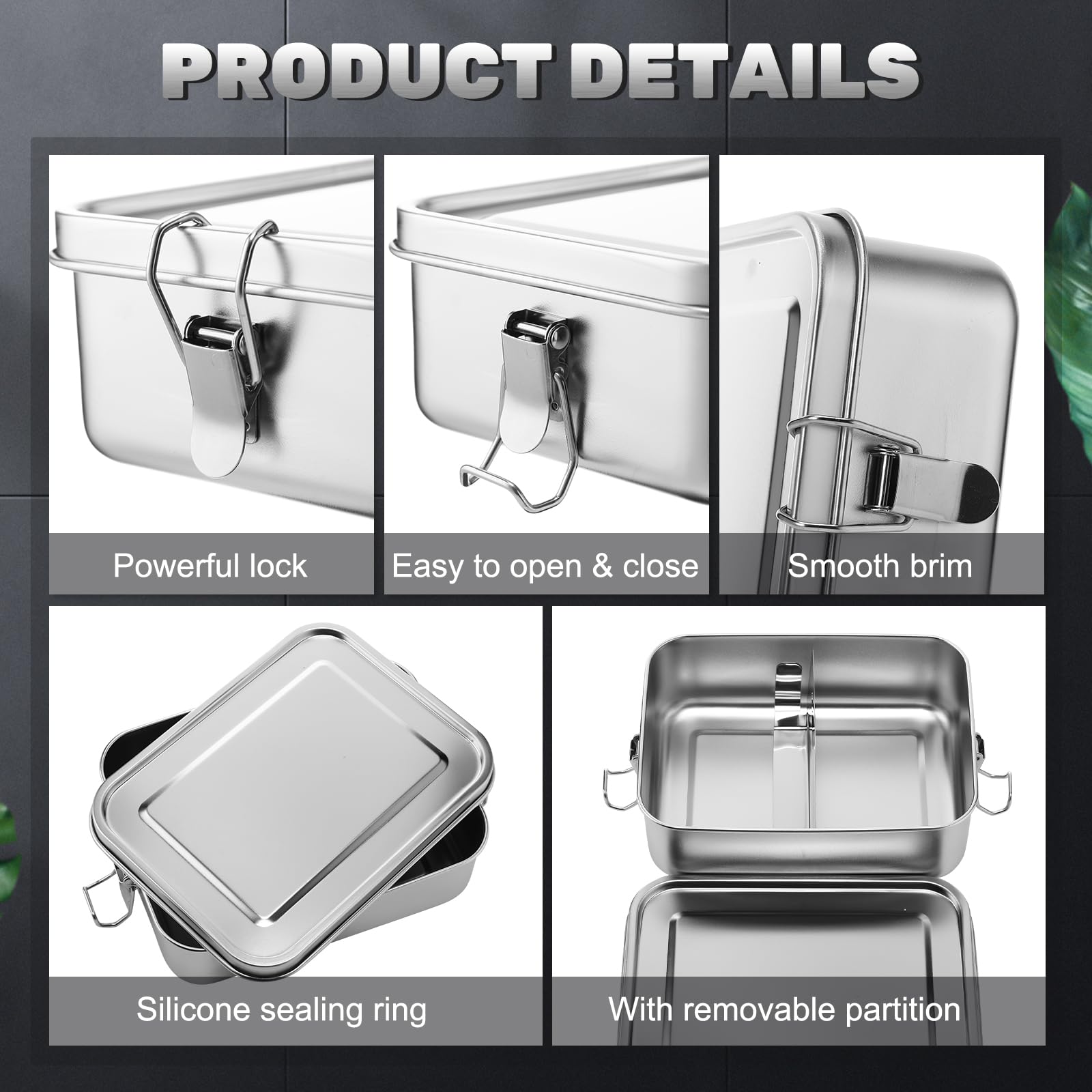 Umigy 4 Pcs Stainless Steel Food Containers Metal Bento Lunch Box Stainless Steel Food Storage Containers, Lockable Clips to Leak Proof, Reusable Dishwasher Snack Boxes for Work (550ml)