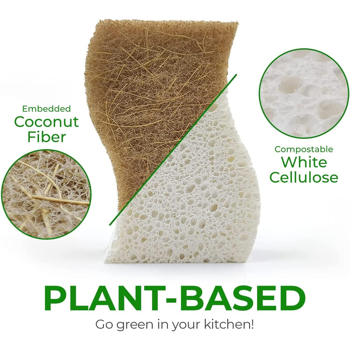 AIRNEX Biodegradable Natural Kitchen Sponge - Compostable Cellulose and Coconut Walnut Scrubber Sponge (12 Pack)