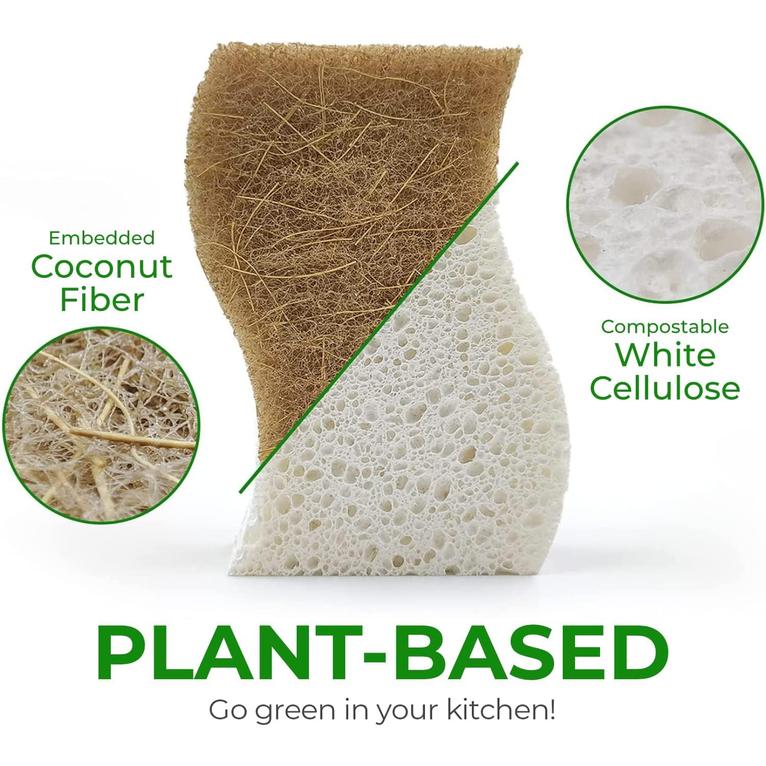 AIRNEX Biodegradable Natural Kitchen Sponge - Compostable Cellulose and Coconut Walnut Scrubber Sponge (12 Pack)