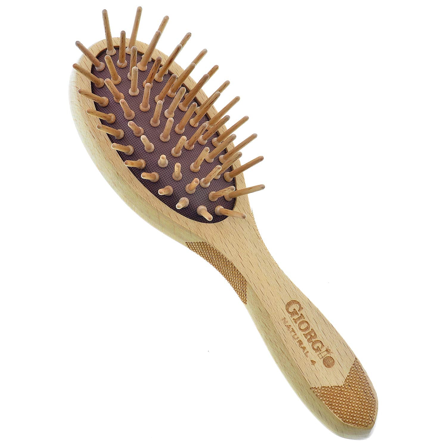 Giorgio Eco Friendly Wooden Bristle Hairbrush - Large Detangling Brush and Hair Growth Brush for Thick or Long Hair - Oval Paddle Hair Brush Made with Anti Static Beechwood, Silicone Massage Cushion