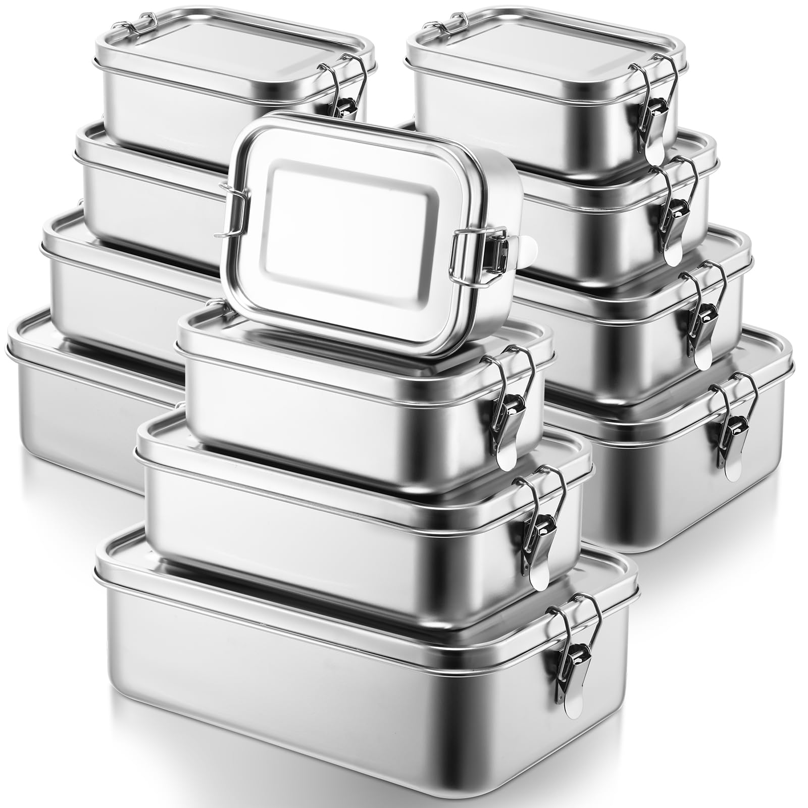 Umigy 4 Pcs Stainless Steel Food Containers Metal Bento Lunch Box Stainless Steel Food Storage Containers, Lockable Clips to Leak Proof, Reusable Dishwasher Snack Boxes for Work (550ml)